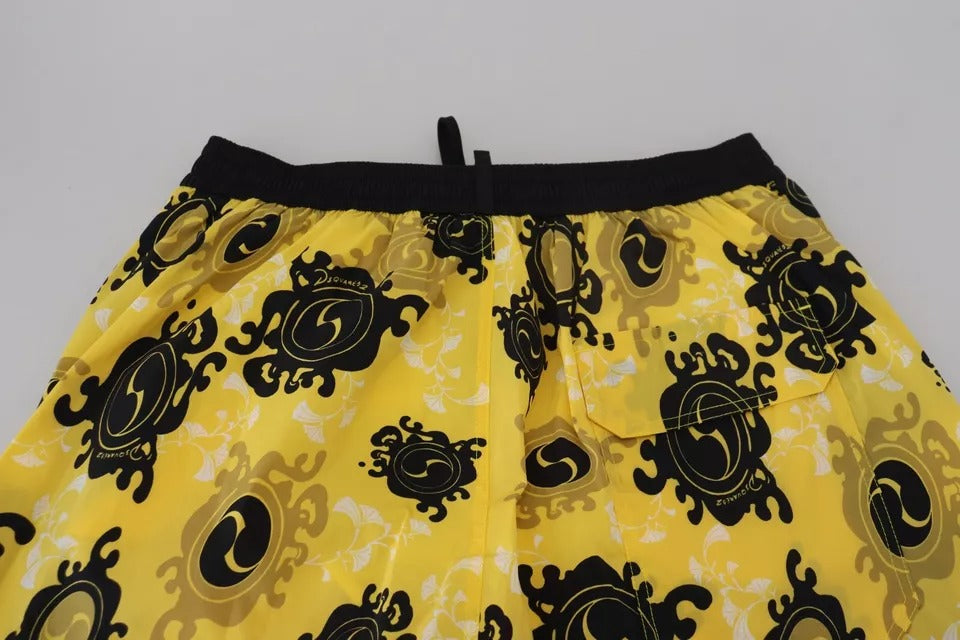 Dsquared² Yellow Black Printed Nylon Beachwear Shorts Swimwear IT48 | M