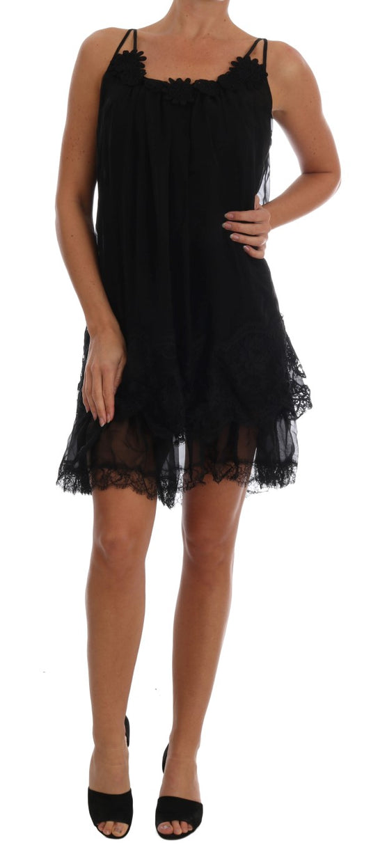 Dolce & Gabbana Elegant Black Silk Lace Chemise Dress IT1 / XS