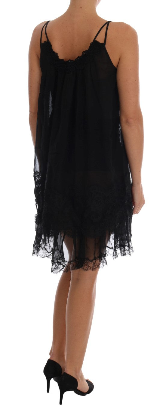 Dolce & Gabbana Elegant Black Silk Lace Chemise Dress IT1 / XS