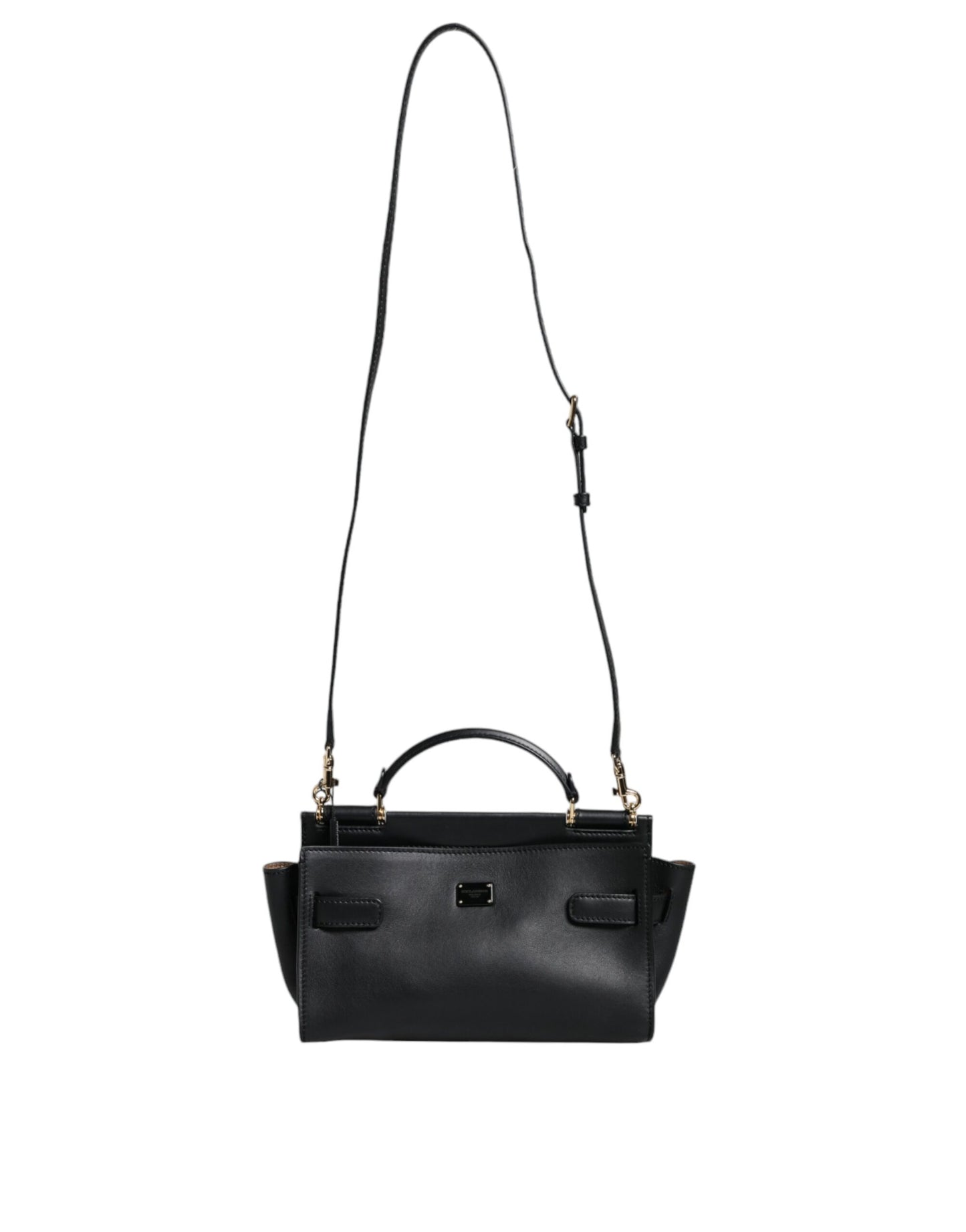 Dolce & Gabbana Black Leather SICILY Top Handle Crossbody Bag