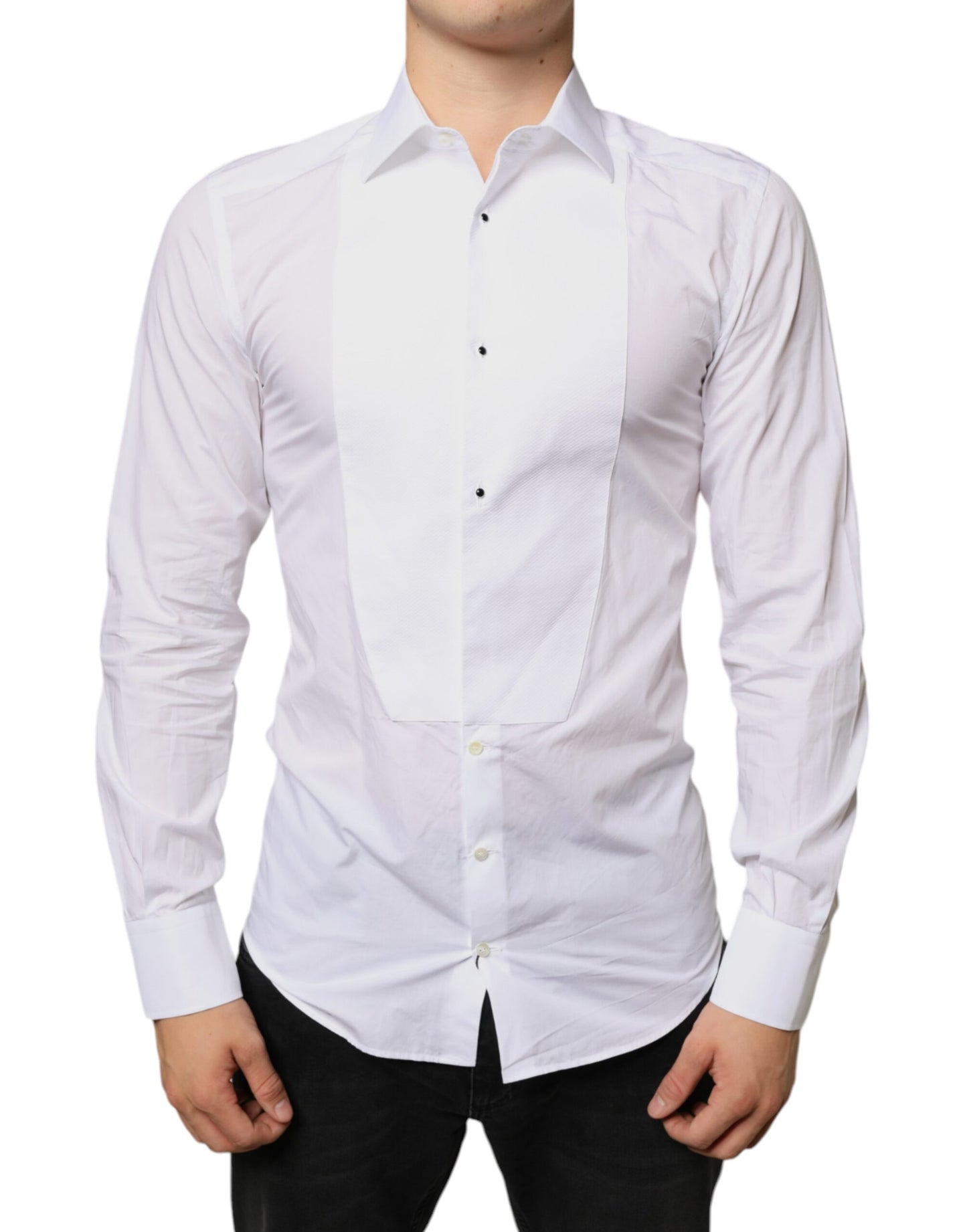 Dolce & Gabbana White Bib Cotton Poplin Formal Dress Shirt IT39 / S