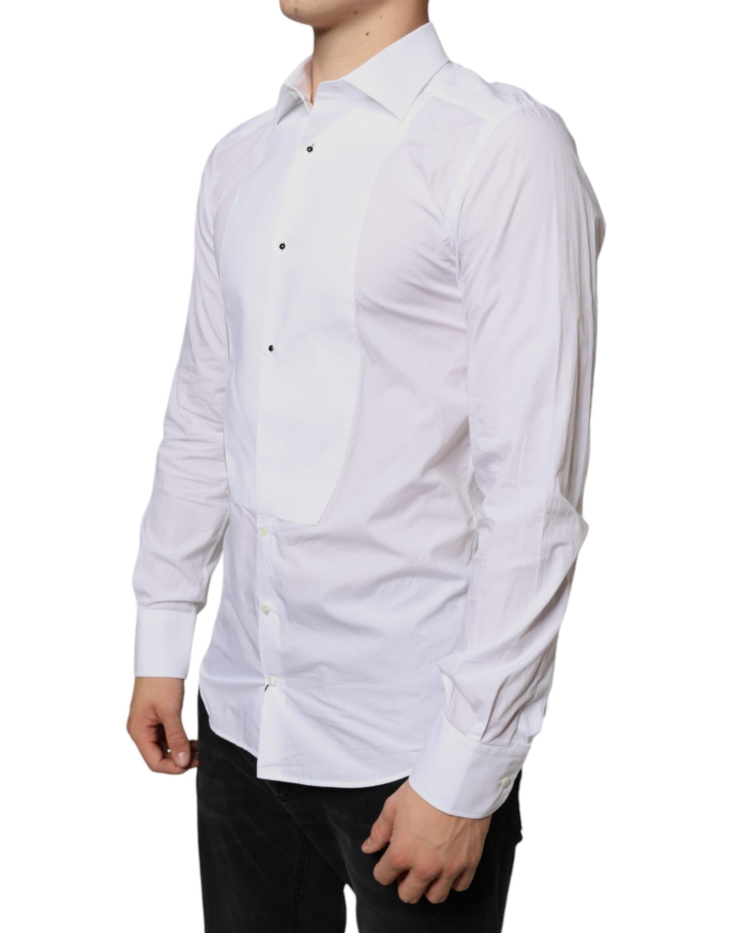 Dolce & Gabbana White Bib Cotton Poplin Formal Dress Shirt IT39 / S