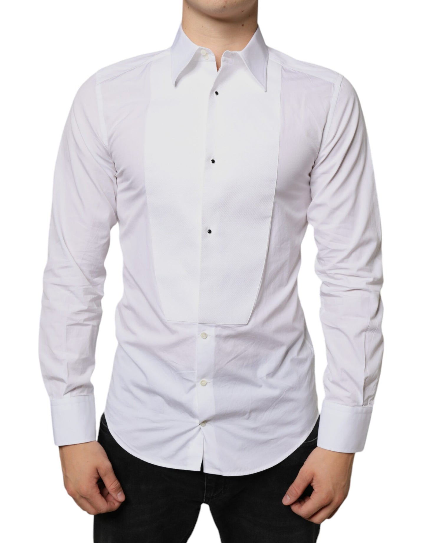 Dolce & Gabbana White Bib Cotton Poplin Formal Dress Shirt IT39 / S