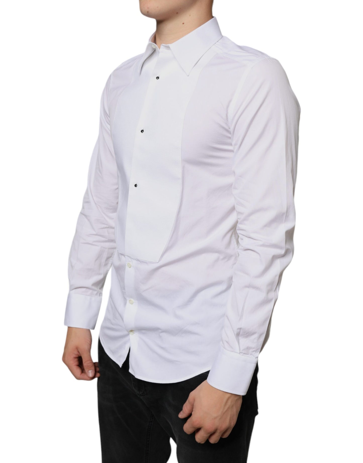 Dolce & Gabbana White Bib Cotton Poplin Formal Dress Shirt IT39 / S