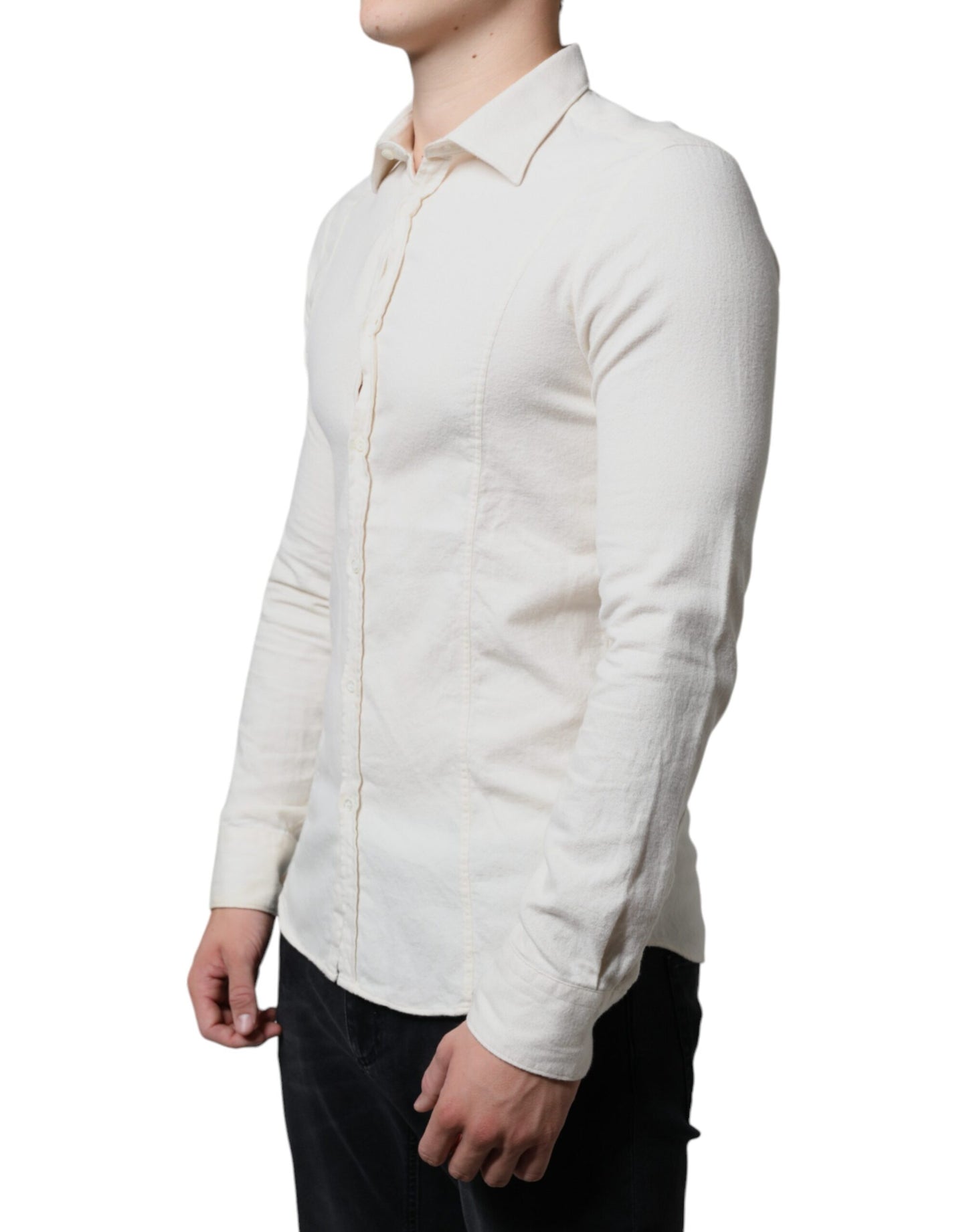 AGLINI Off White Cotton Collared Men Formal Dress Shirt IT40 | M