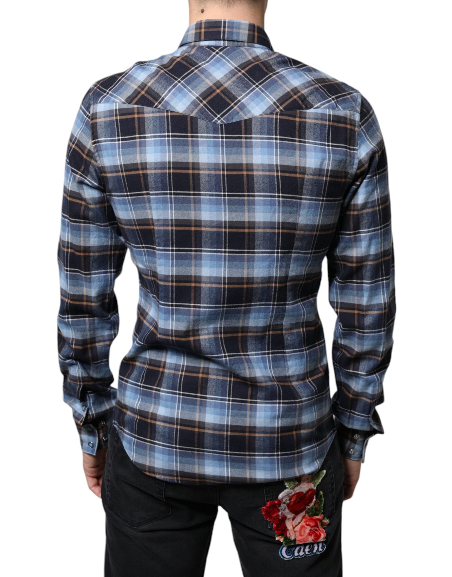 Dolce & Gabbana Multicolor Checkered Paradiso Patch Slim Fit Shirt IT40 | M