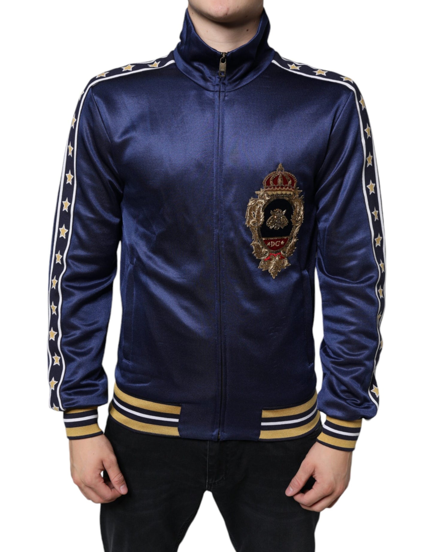 Dolce & Gabbana Blue Heraldic Patch Stripe King Bee Sweater IT44 / XS