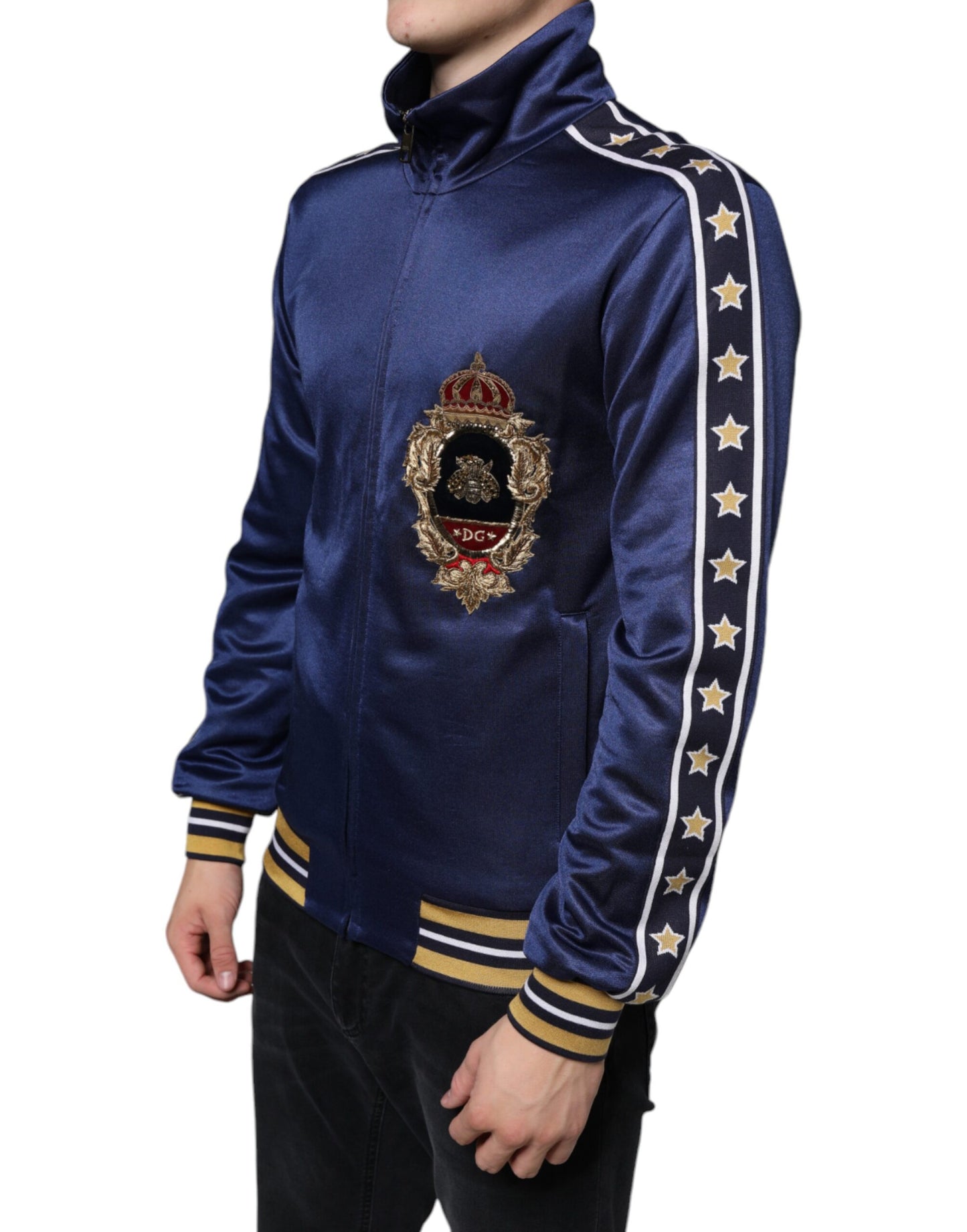 Dolce & Gabbana Blue Heraldic Patch Stripe King Bee Sweater IT44 / XS