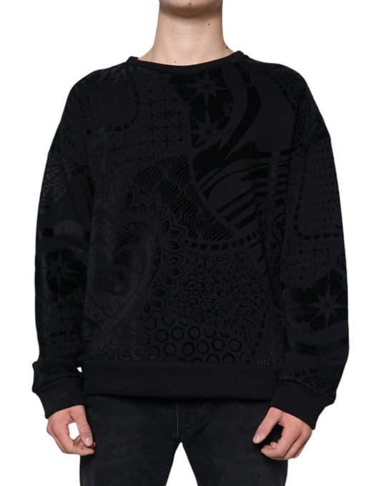 Dolce & Gabbana Black Printed Crew Neck Sweatshirt Sweater IT48 / M