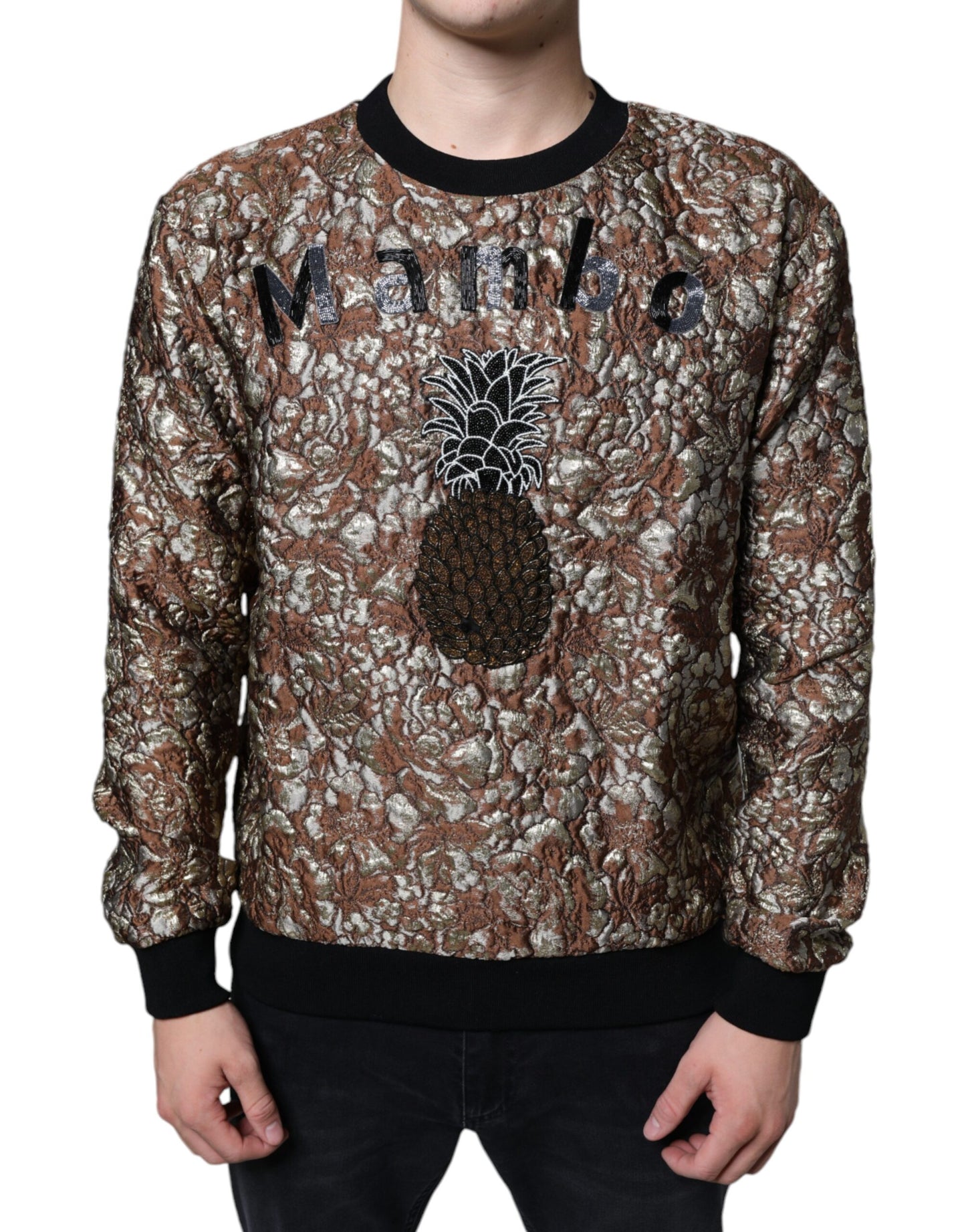 Dolce & Gabbana Brown Jacquard Mambo Pineapple Pullover Sweater IT48 / M