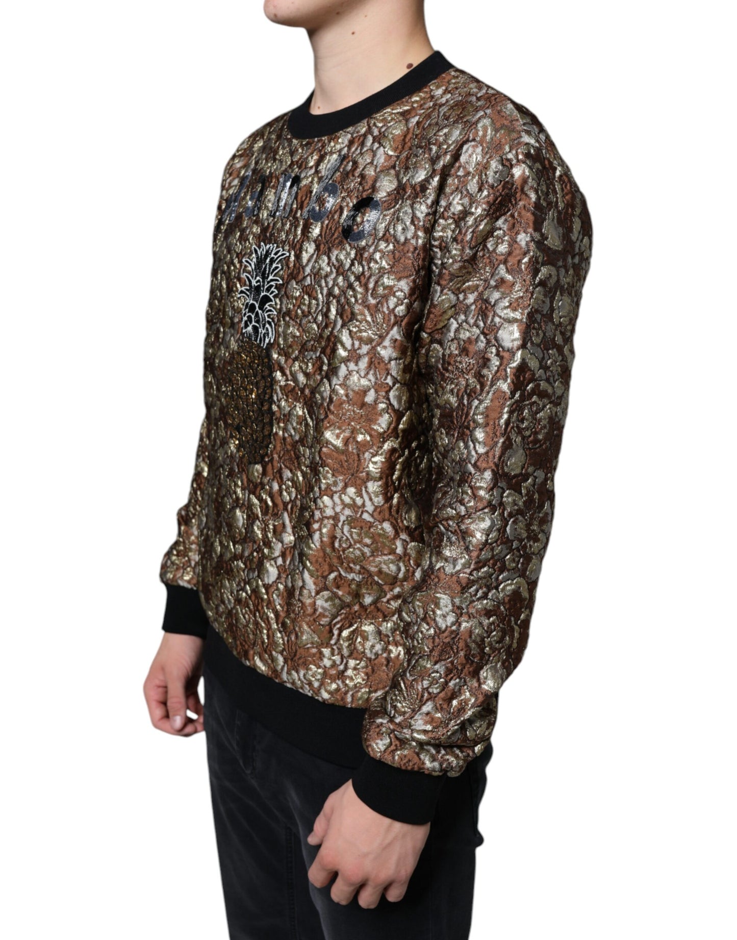 Dolce & Gabbana Brown Jacquard Mambo Pineapple Pullover Sweater IT48 / M