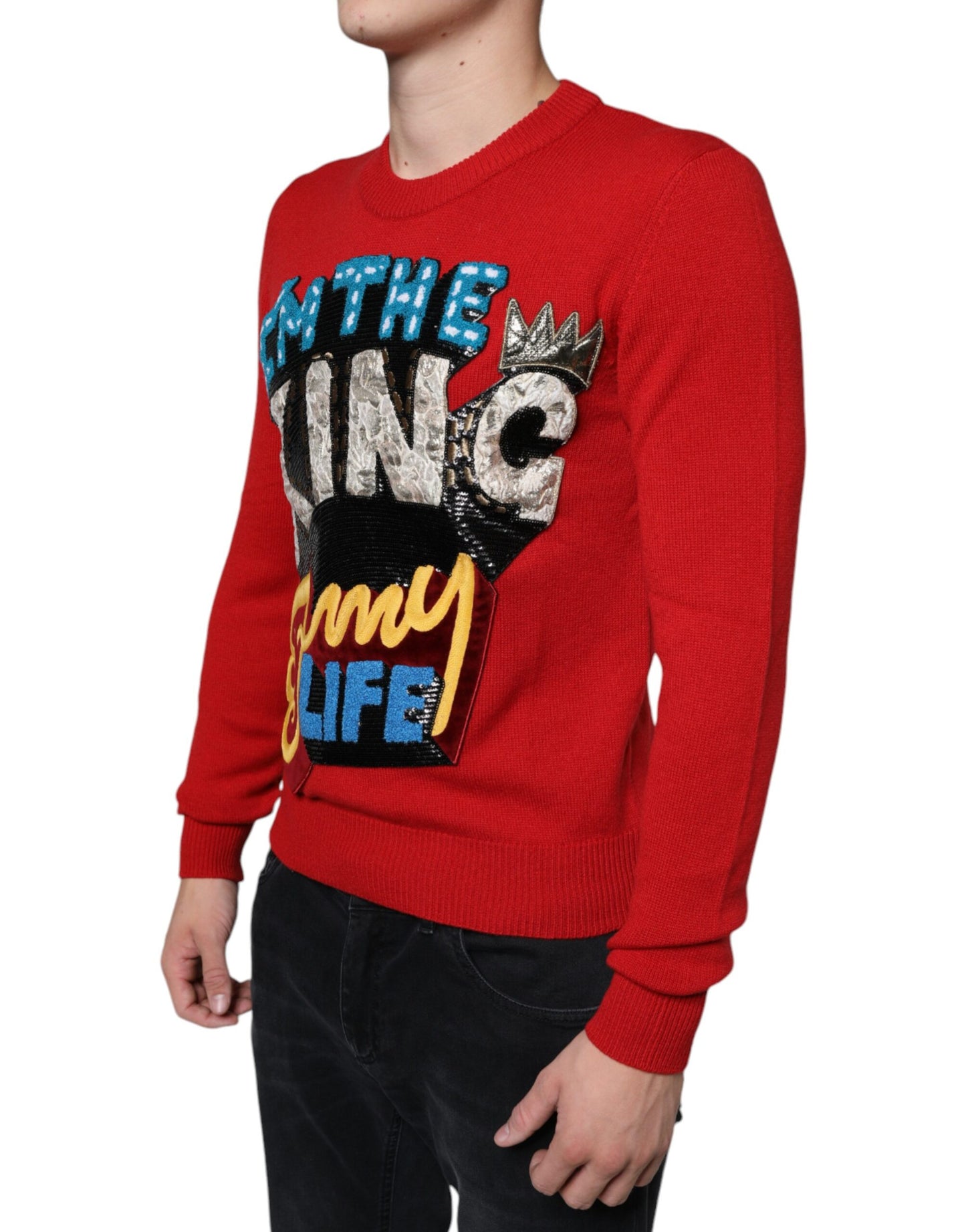 Dolce & Gabbana Red I'm The King Wool Crew Neck Sweatshirt Sweater IT44 / XS