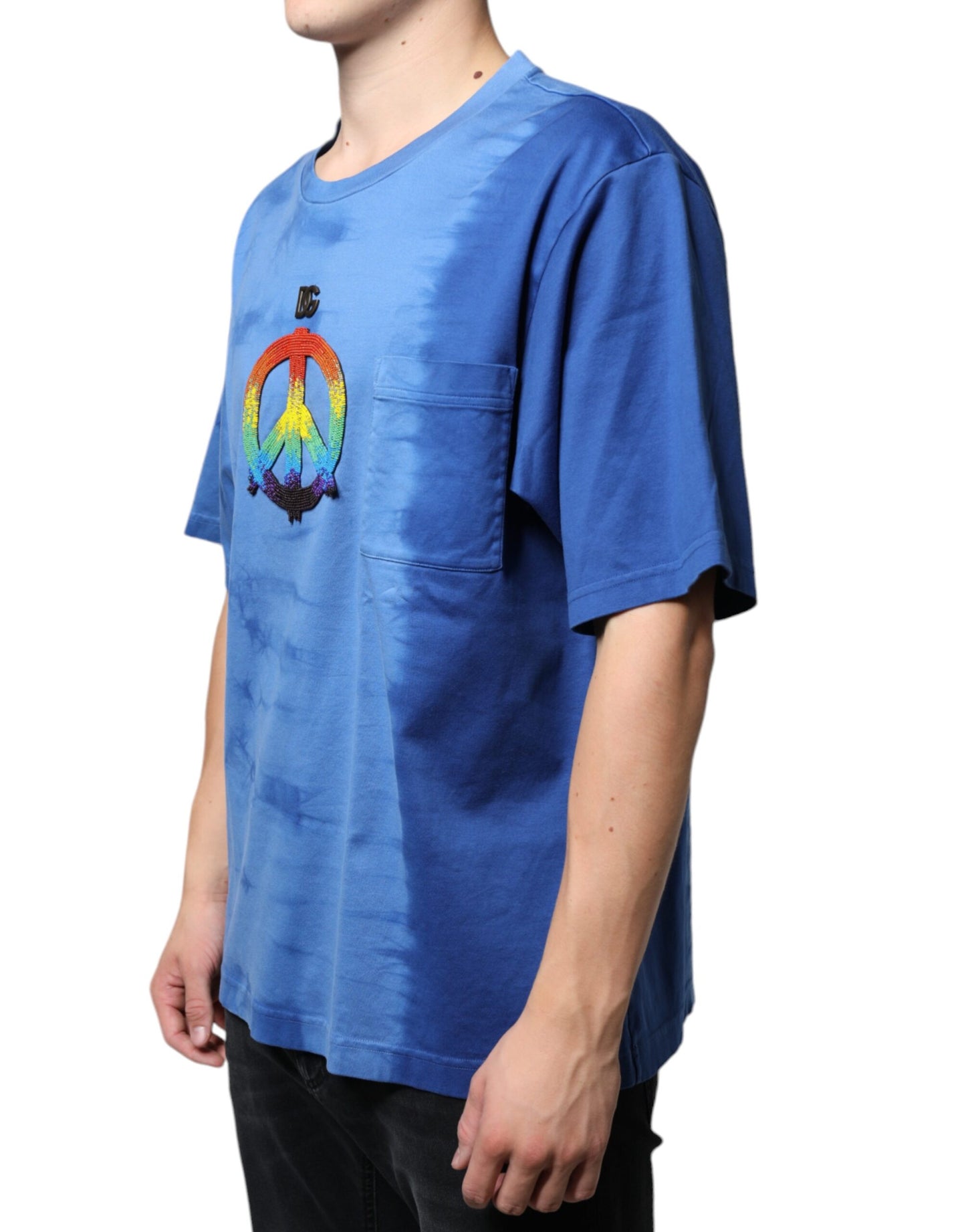 Dolce & Gabbana Blue Tie-Dye Peace Sign Cotton T-shirt IT52 / XL