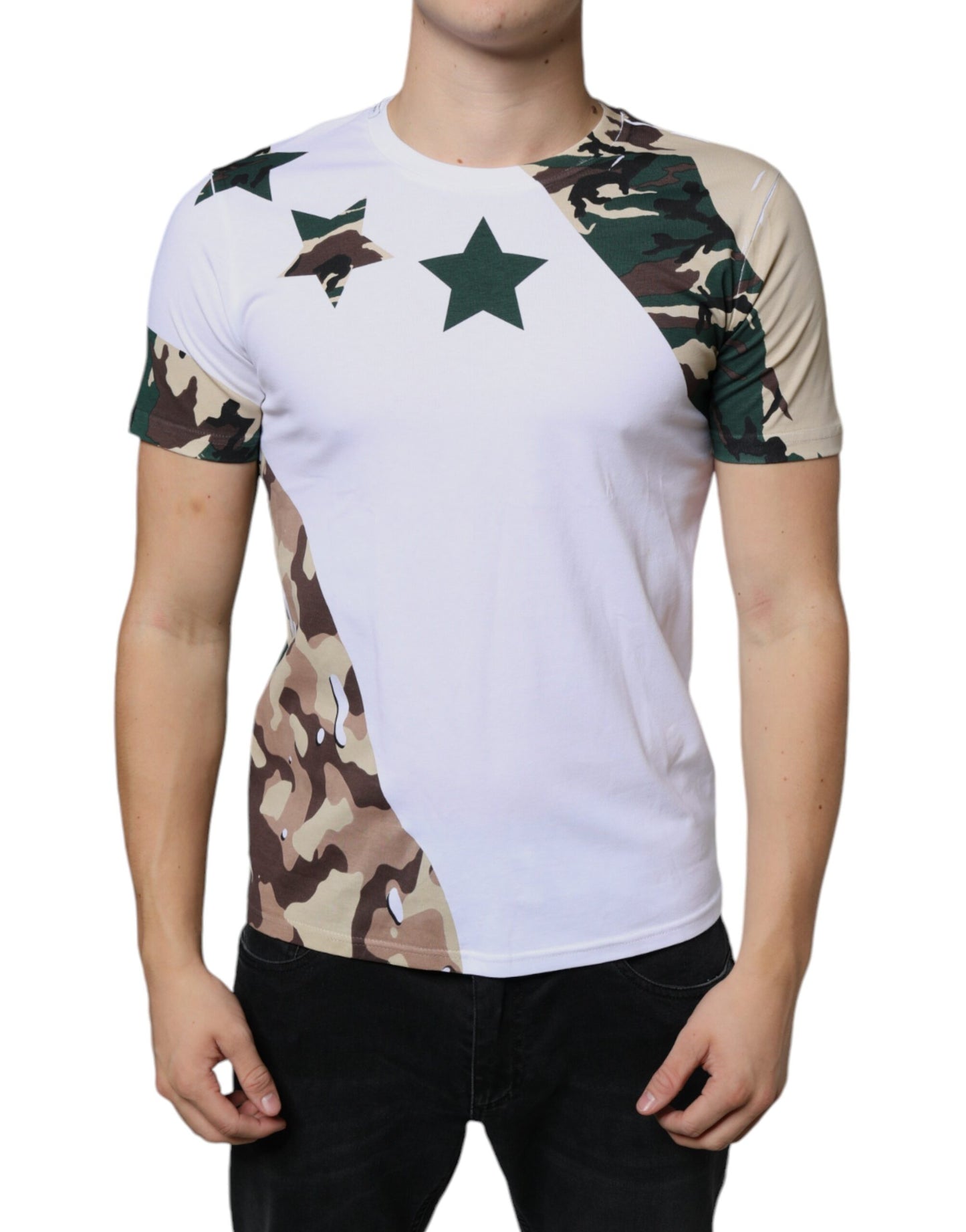 Dolce & Gabbana White Camouflage Stars Crew Neck T-shirt IT46 / S