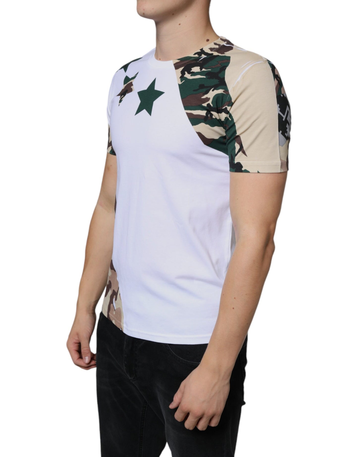 Dolce & Gabbana White Camouflage Stars Crew Neck T-shirt IT46 / S