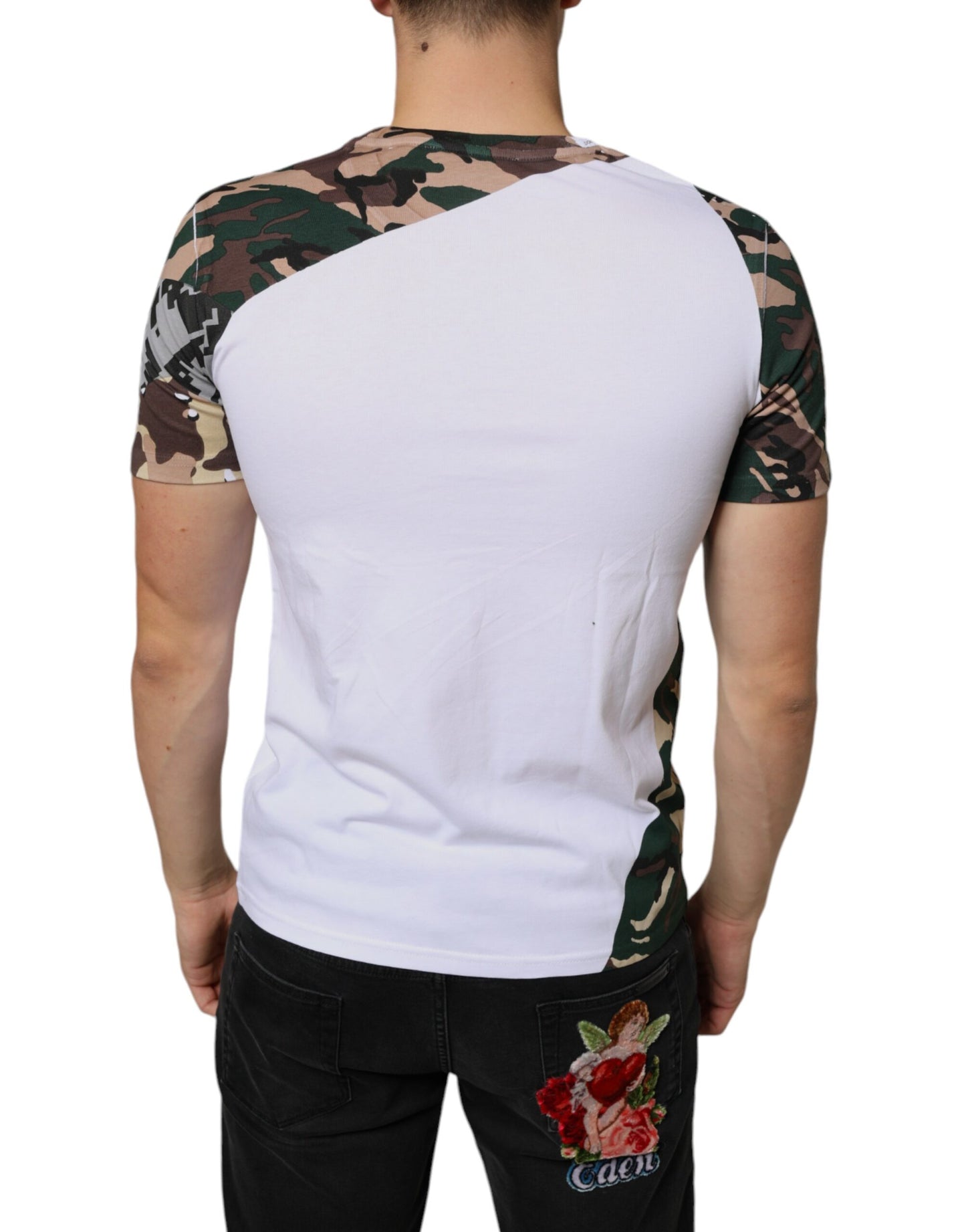 Dolce & Gabbana White Camouflage Stars Crew Neck T-shirt IT46 / S