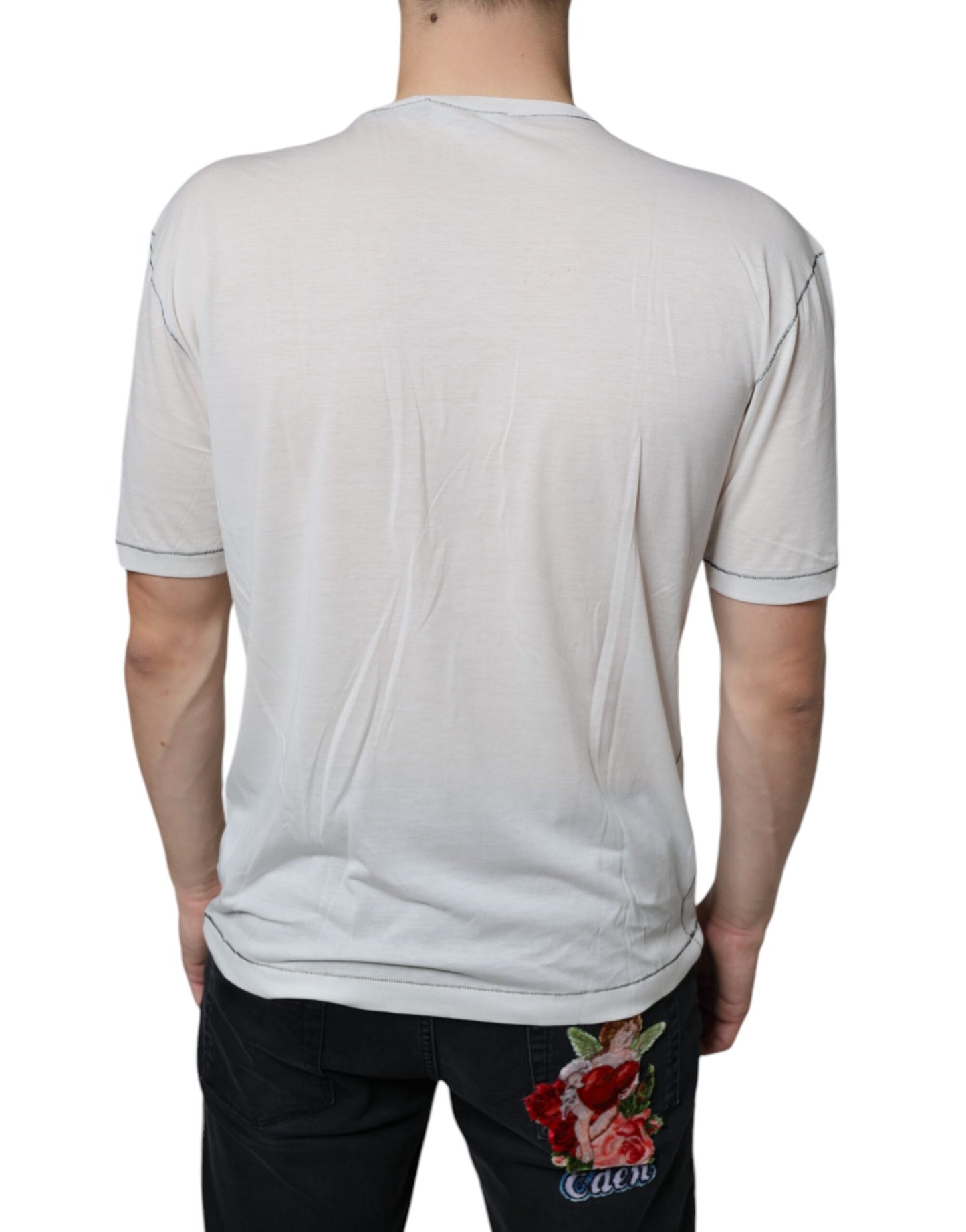 Dolce & Gabbana White Angel Crown Print Crew Neck T-shirt IT46 / S