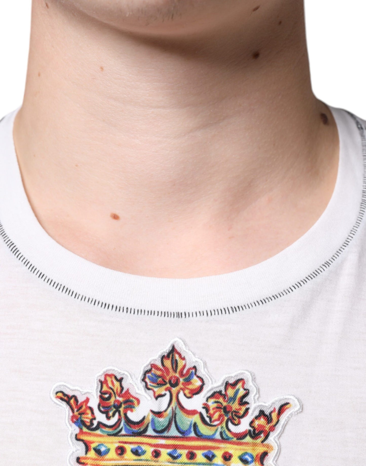 Dolce & Gabbana White Angel Crown Print Crew Neck T-shirt IT46 / S