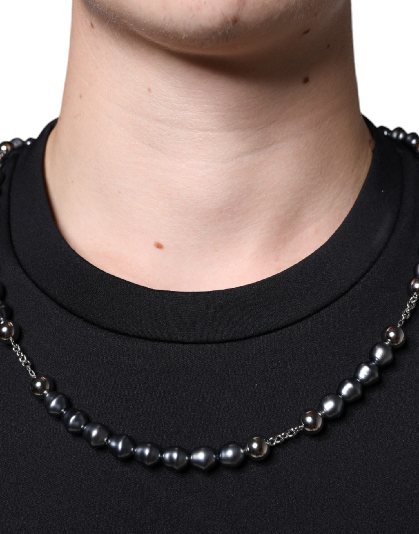 Dolce & Gabbana Black Polyester Necklace Embellished T-shirt IT48 / M