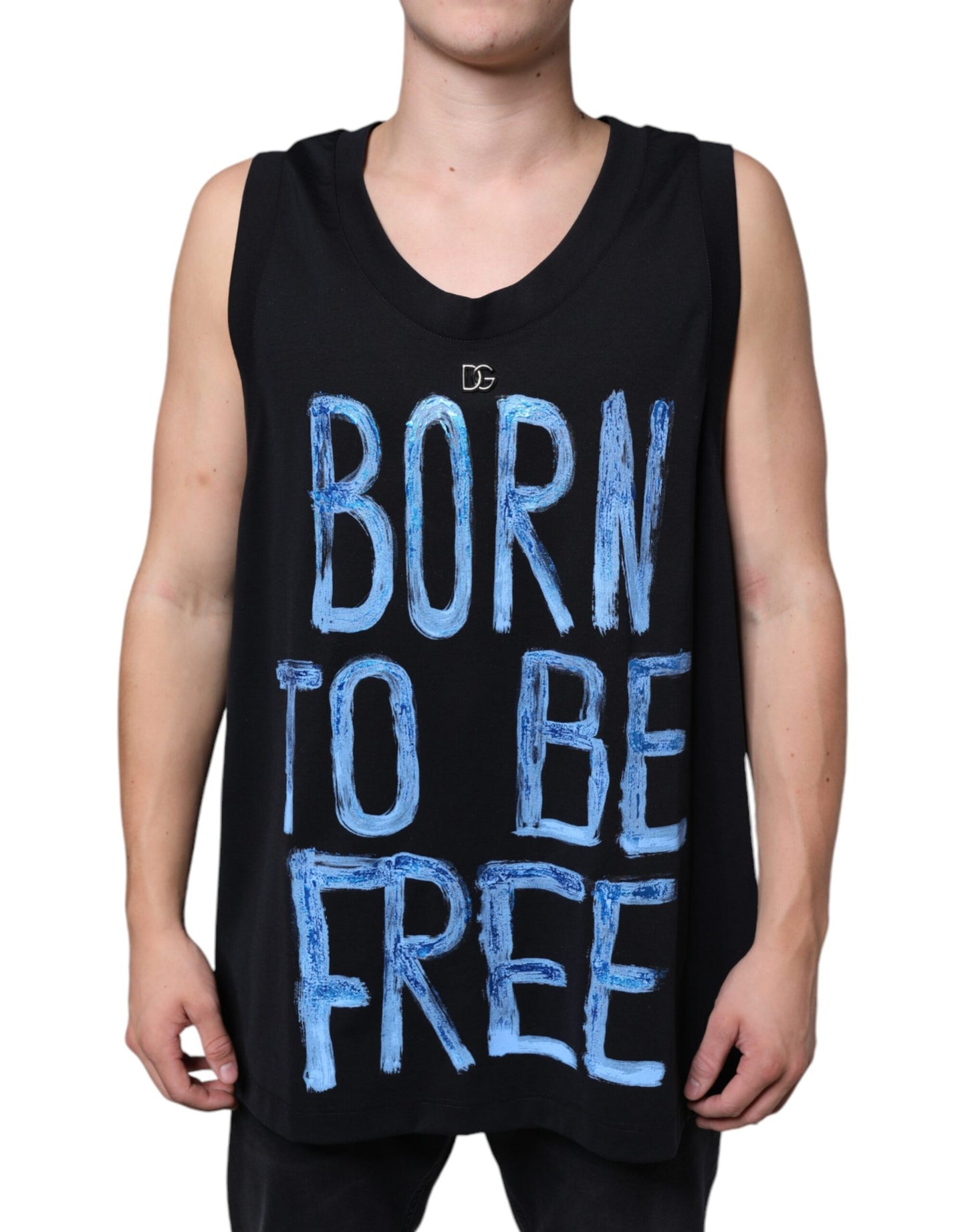 Dolce & Gabbana Black Cotton Born To Be Free Sleeveless T-shirt IT52 / XL