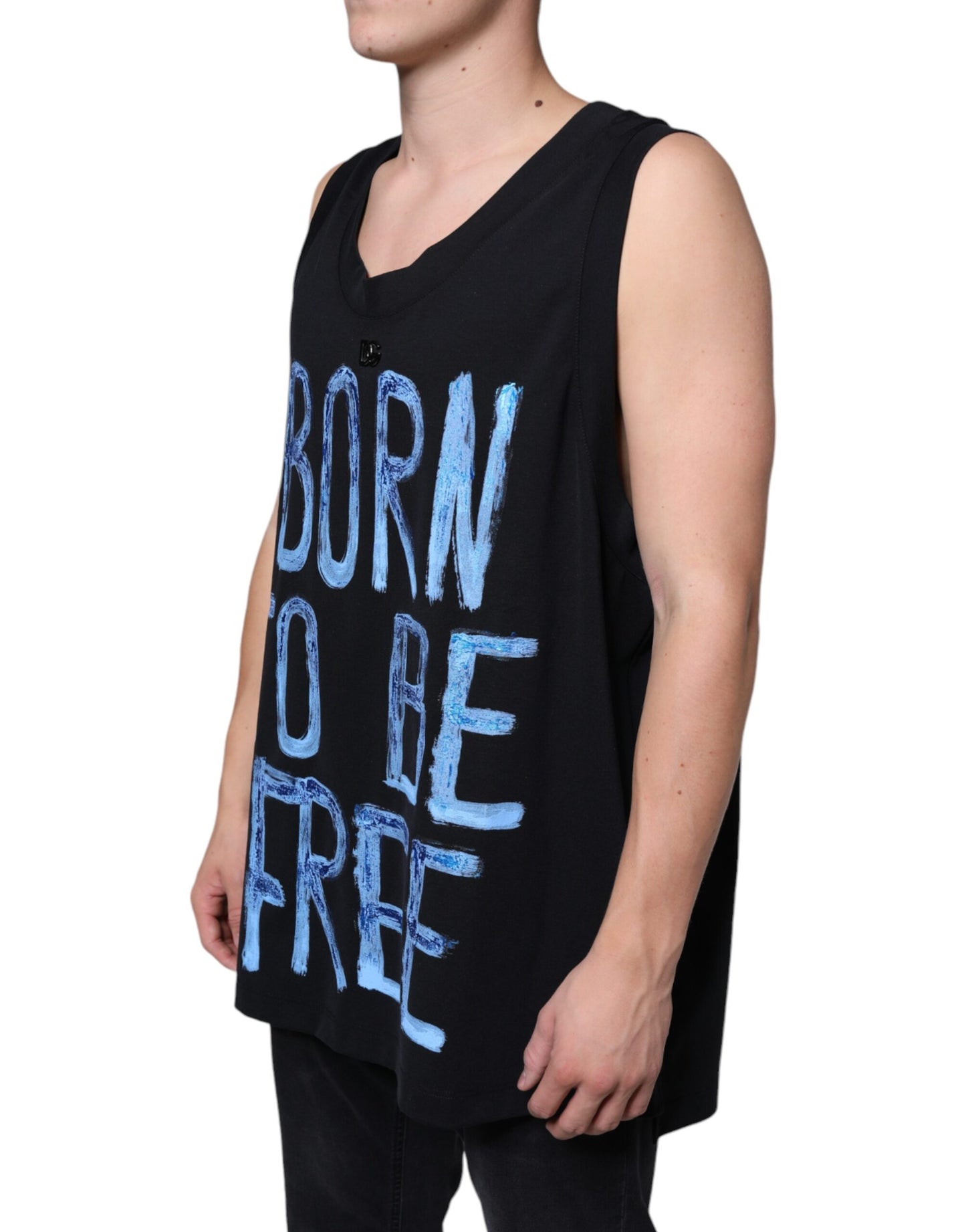 Dolce & Gabbana Black Cotton Born To Be Free Sleeveless T-shirt IT52 / XL