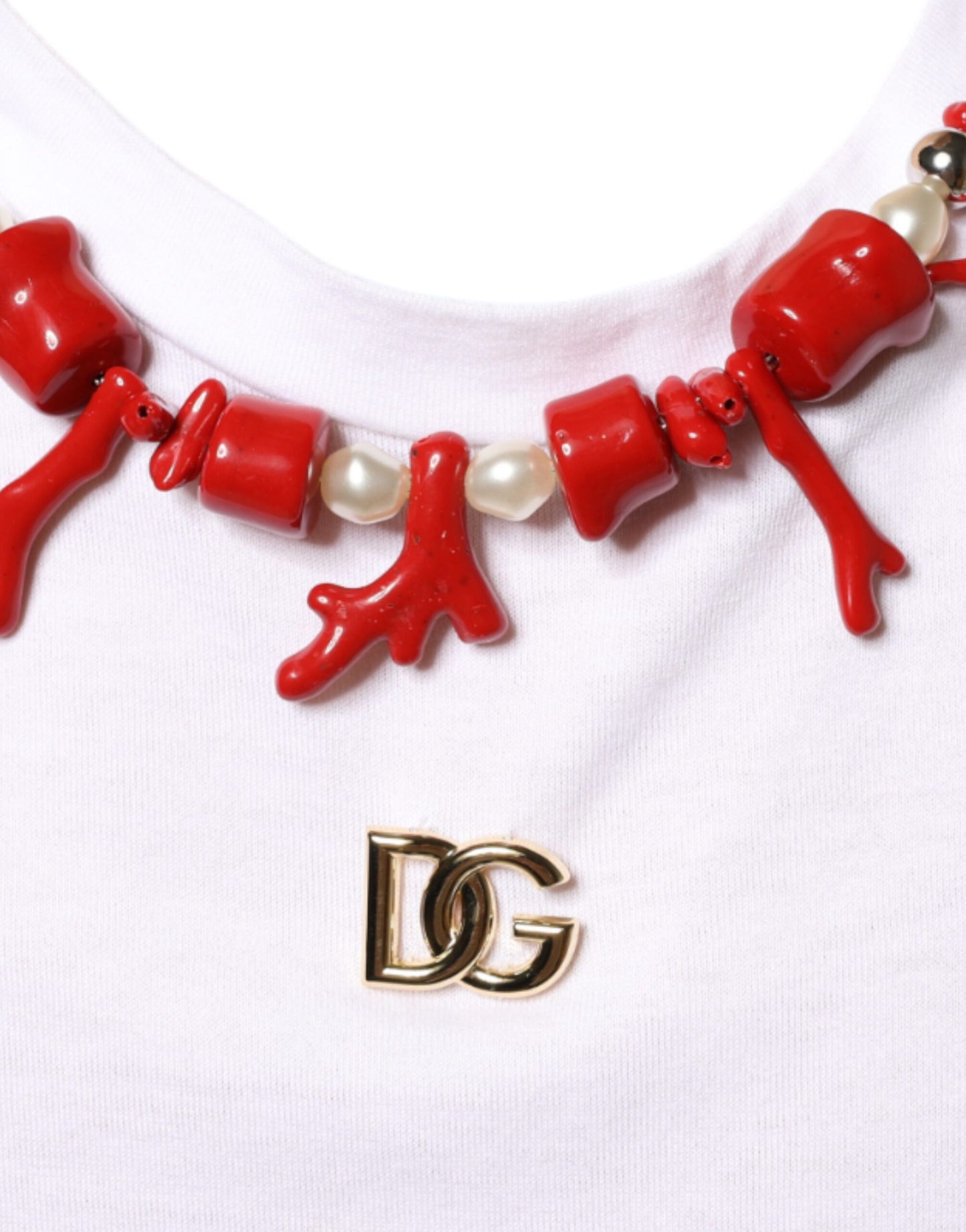 Dolce & Gabbana White Cotton Necklace Embellished T-shirt IT58 / 3XL