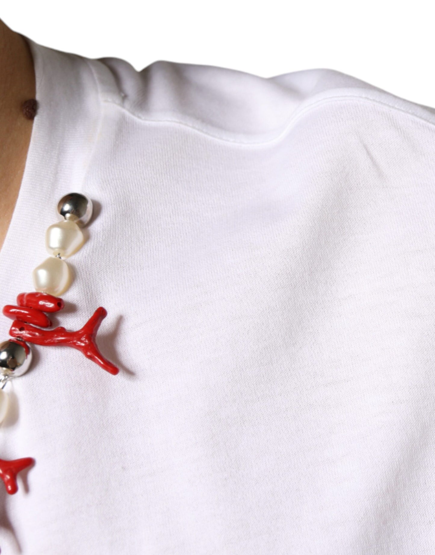 Dolce & Gabbana White Cotton Necklace Embellished T-shirt IT58 / 3XL