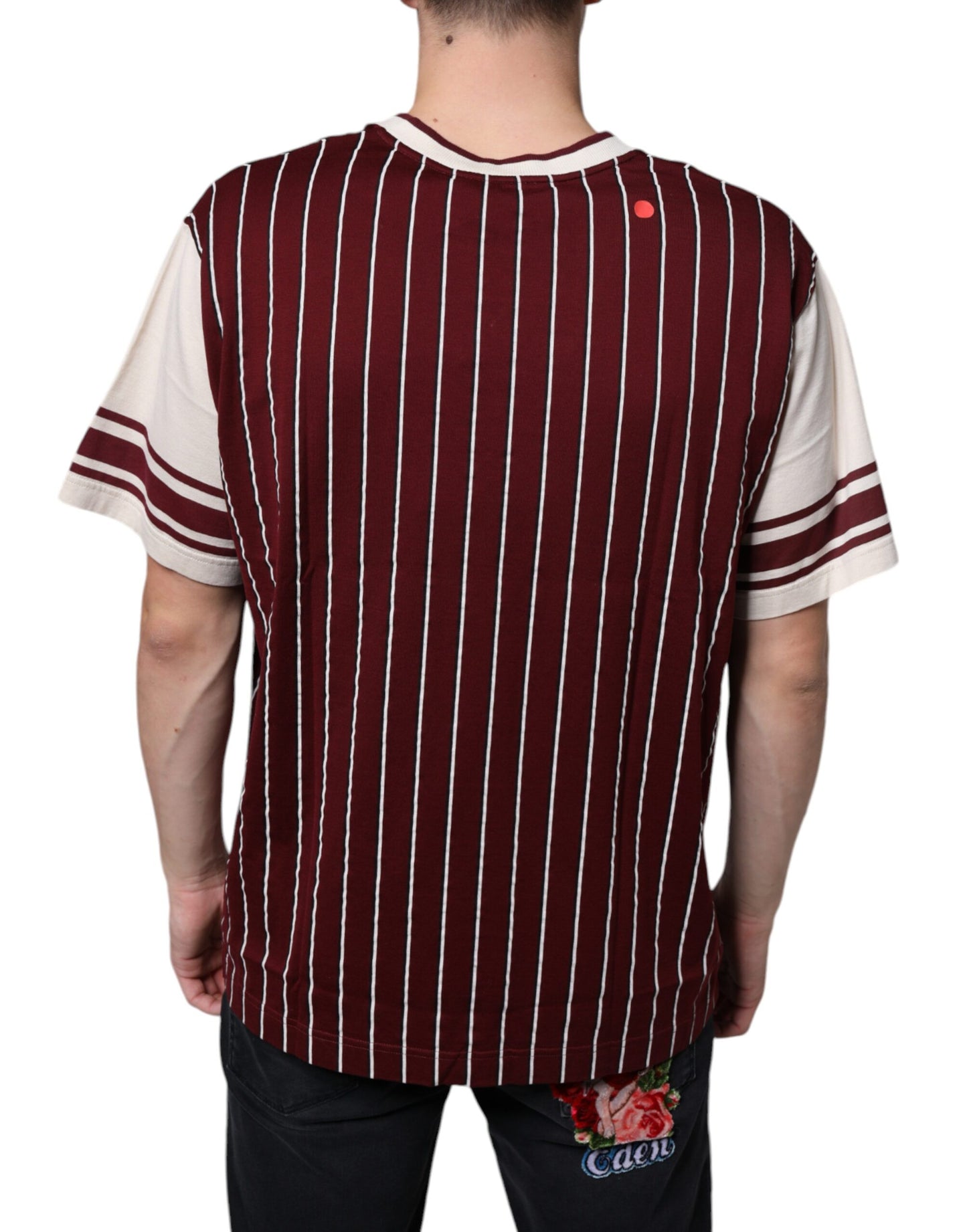 Dolce & Gabbana Maroon Stripes Cotton Logo V-neck T-shirt IT50 / L