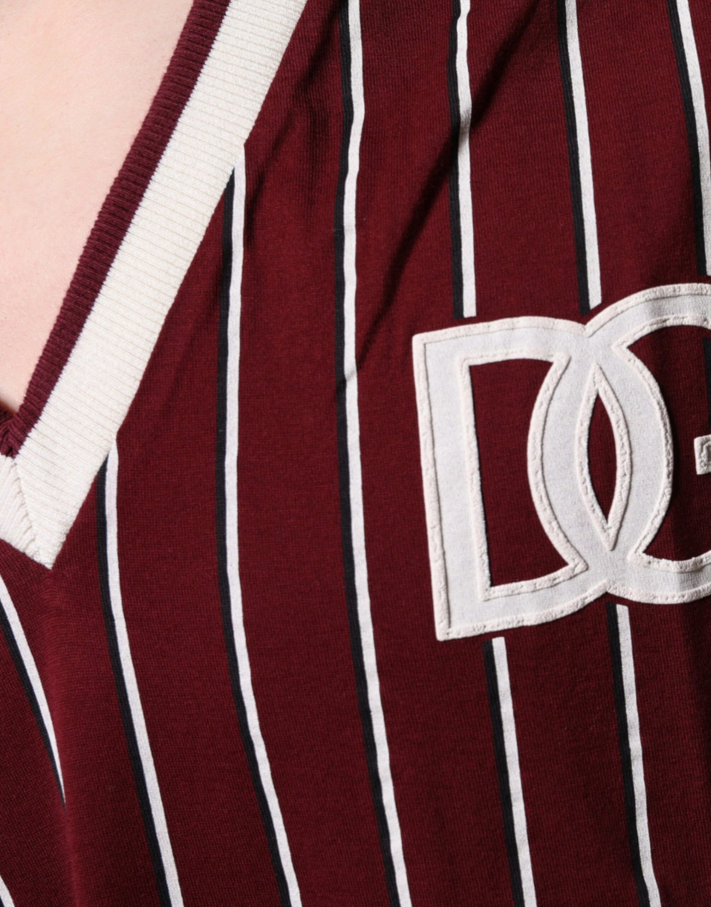 Dolce & Gabbana Maroon Stripes Cotton Logo V-neck T-shirt IT50 / L