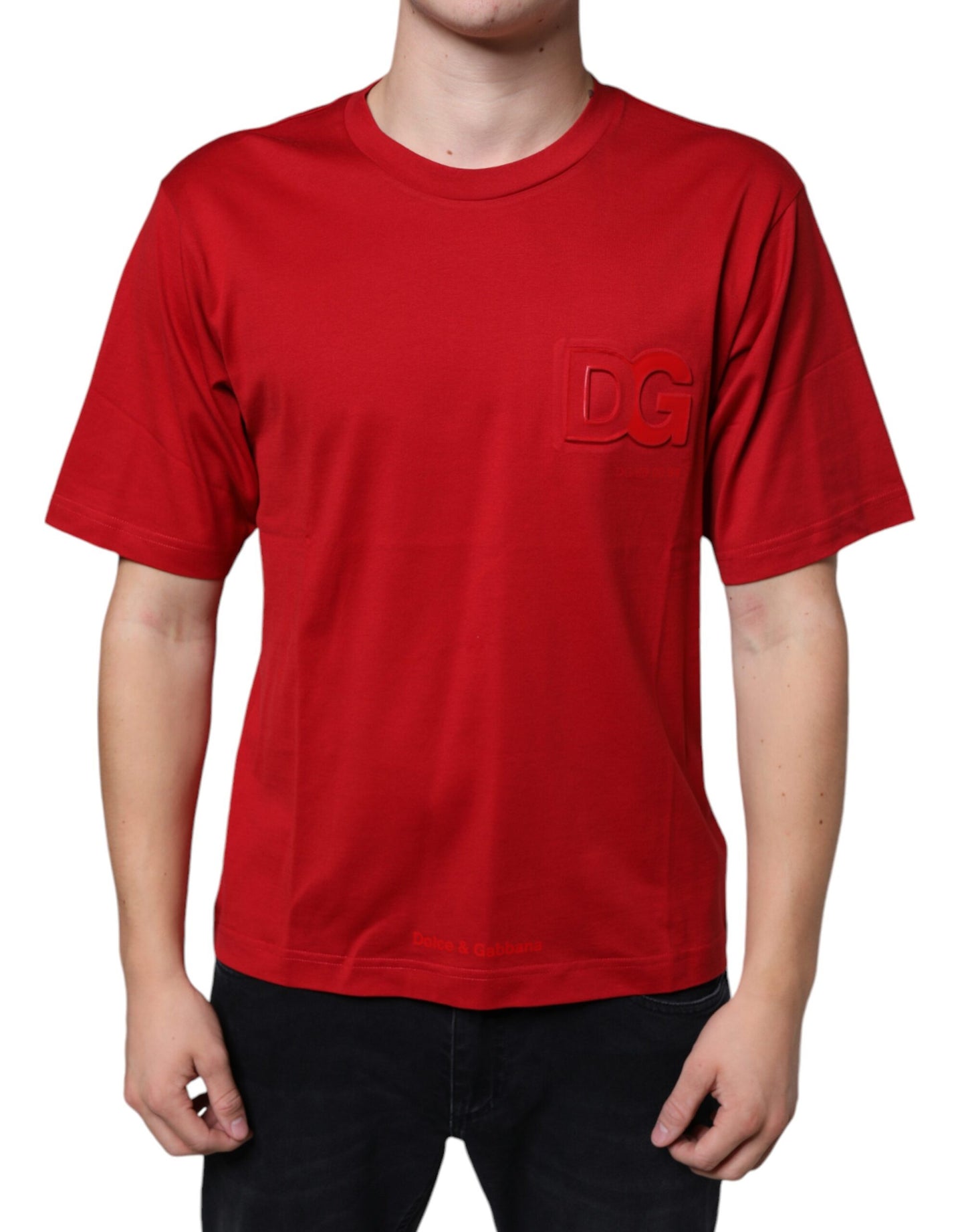 Dolce & Gabbana Red Cotton DG Logo Print Crew Neck T-shirt IT46 / S