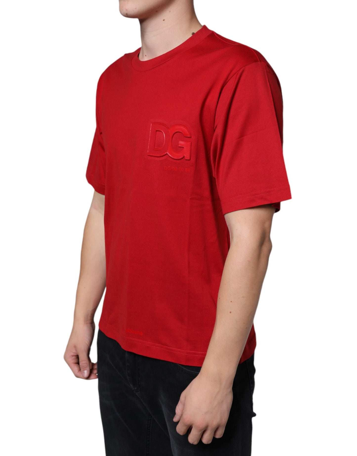 Dolce & Gabbana Red Cotton DG Logo Print Crew Neck T-shirt IT46 / S