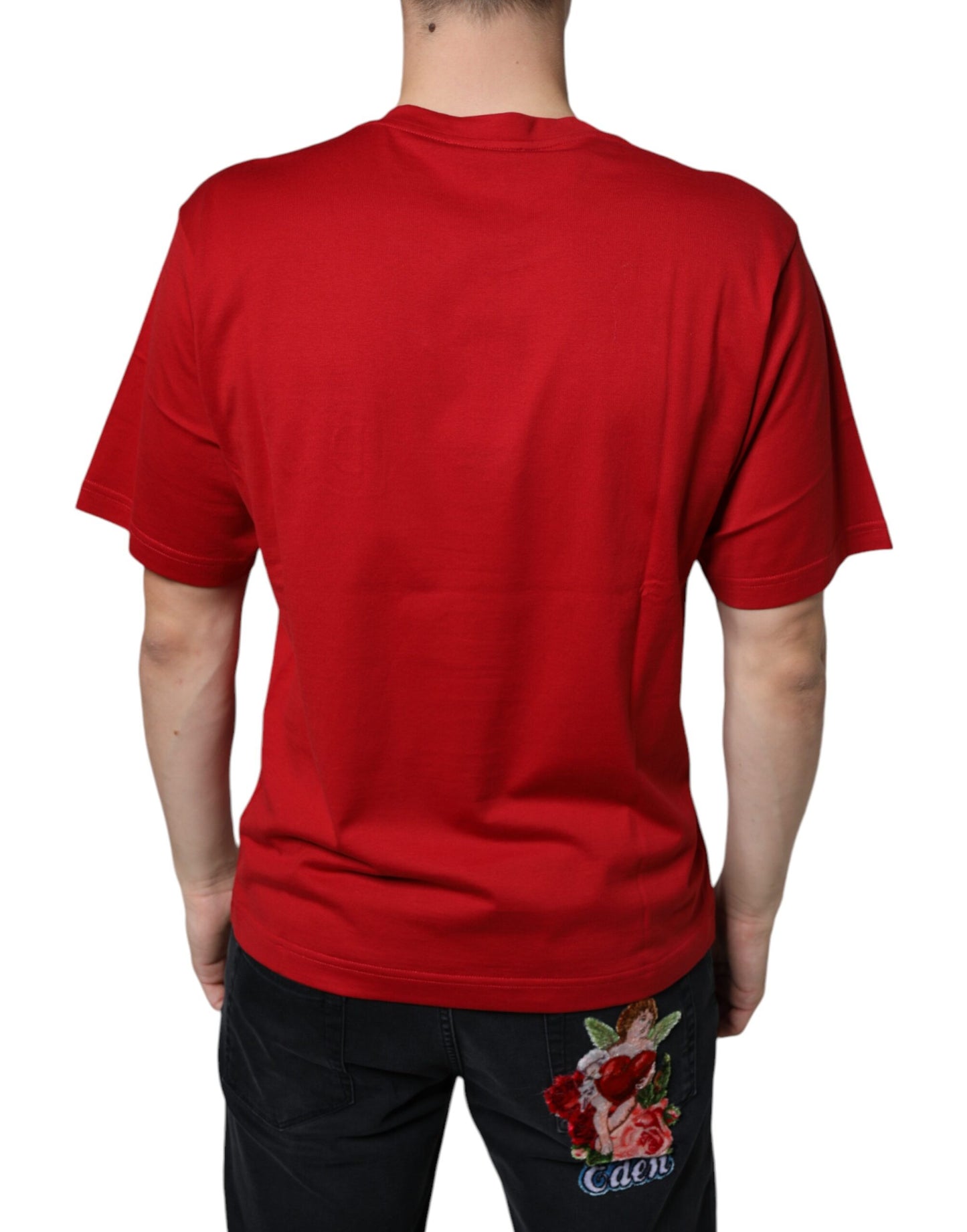 Dolce & Gabbana Red Cotton DG Logo Print Crew Neck T-shirt IT46 / S