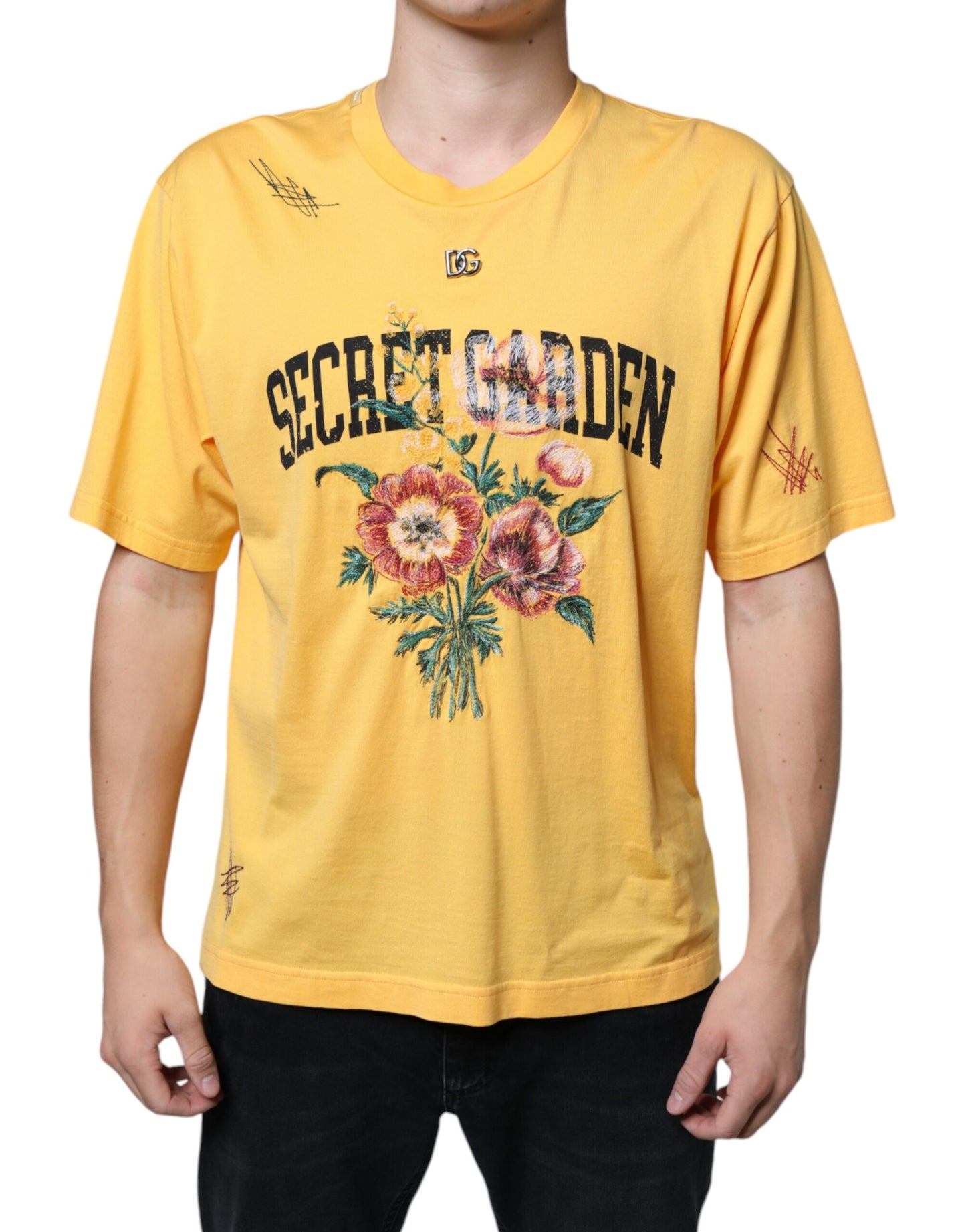 Dolce & Gabbana Yellow Secret Graden Floral Cotton Crew Neck T-shirt IT48 / M