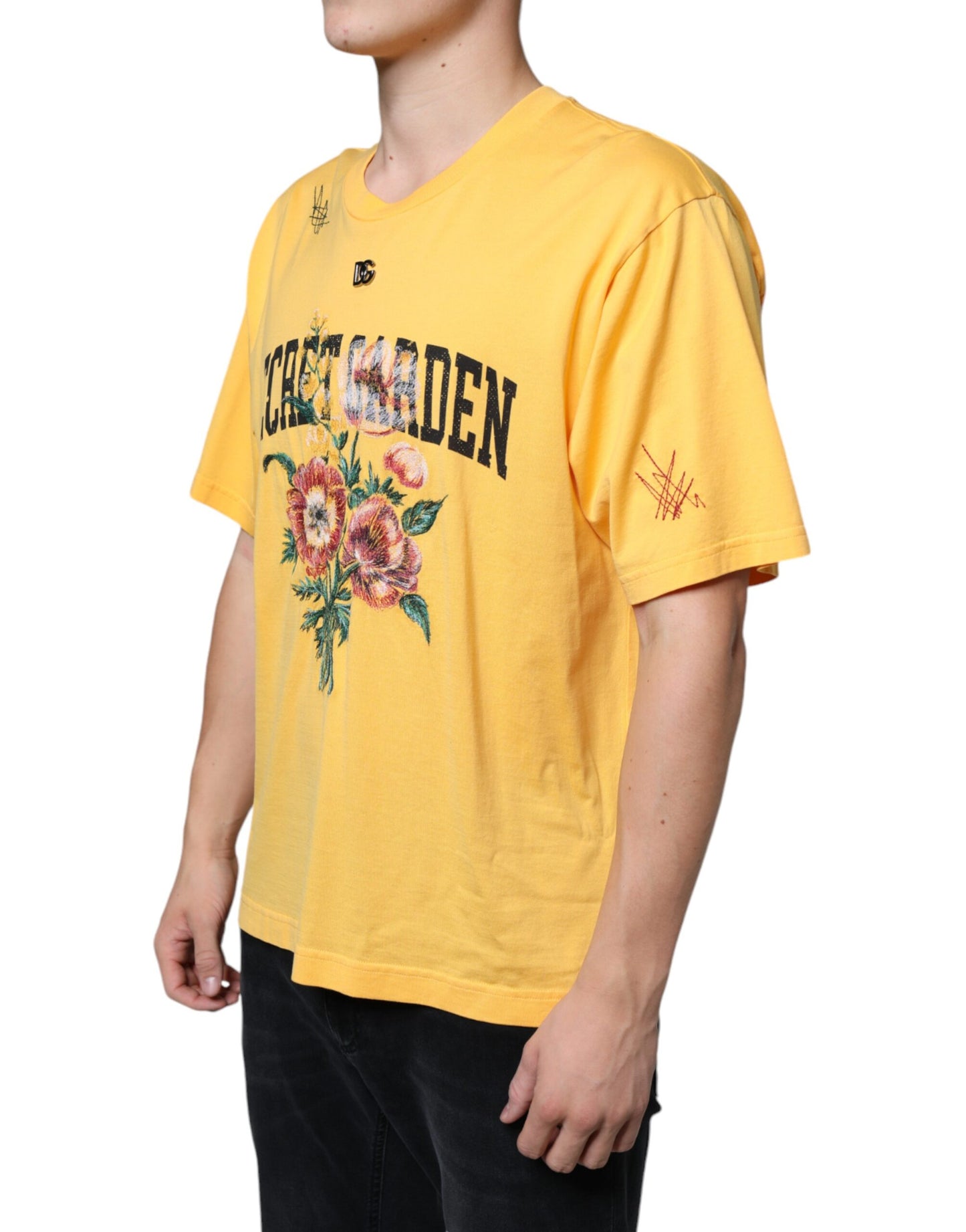 Dolce & Gabbana Yellow Secret Graden Floral Cotton Crew Neck T-shirt IT48 / M