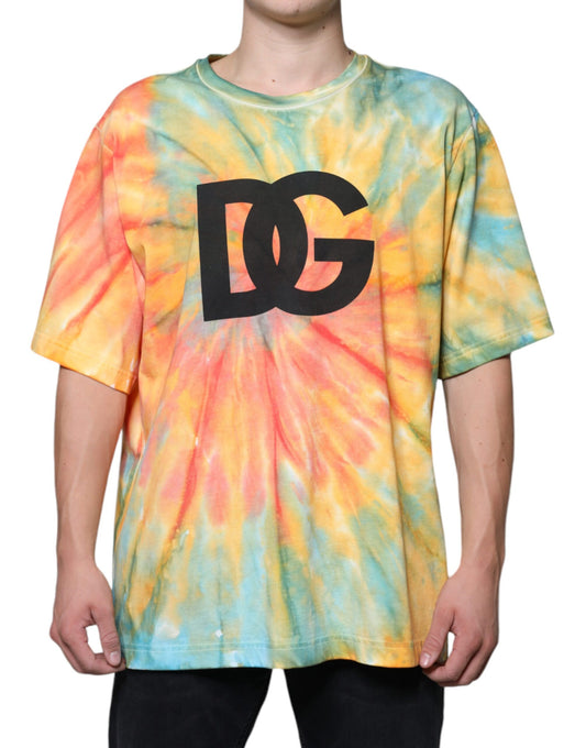 Dolce & Gabbana Multicolor Tie-Dye Logo Cotton T- SHIRT IT54 / XL