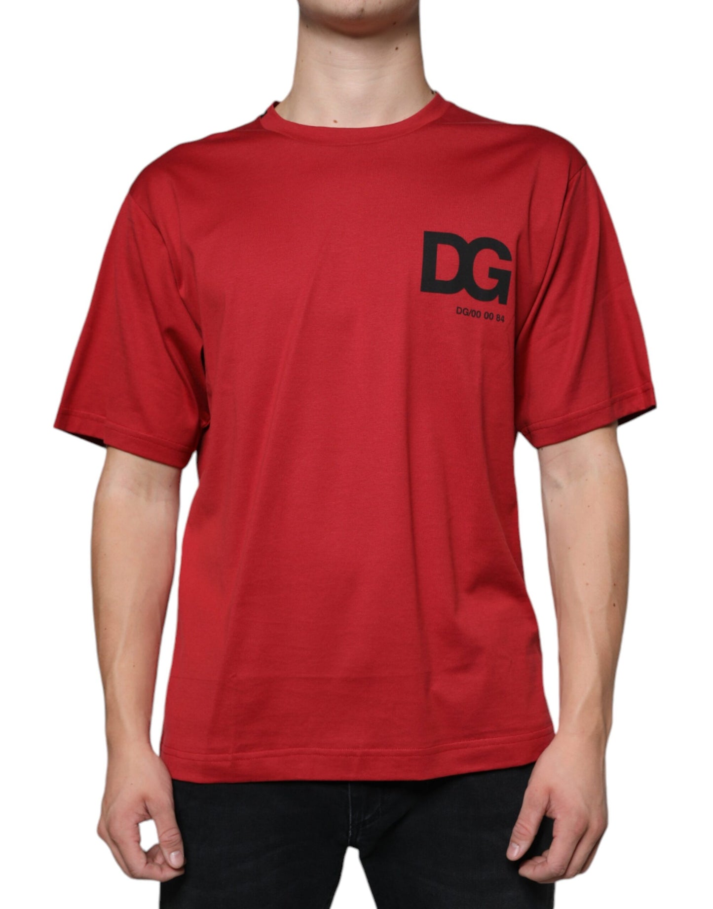 Dolce & Gabbana Red Cotton DG Logo Print Crew Neck T-shirt IT46 / S