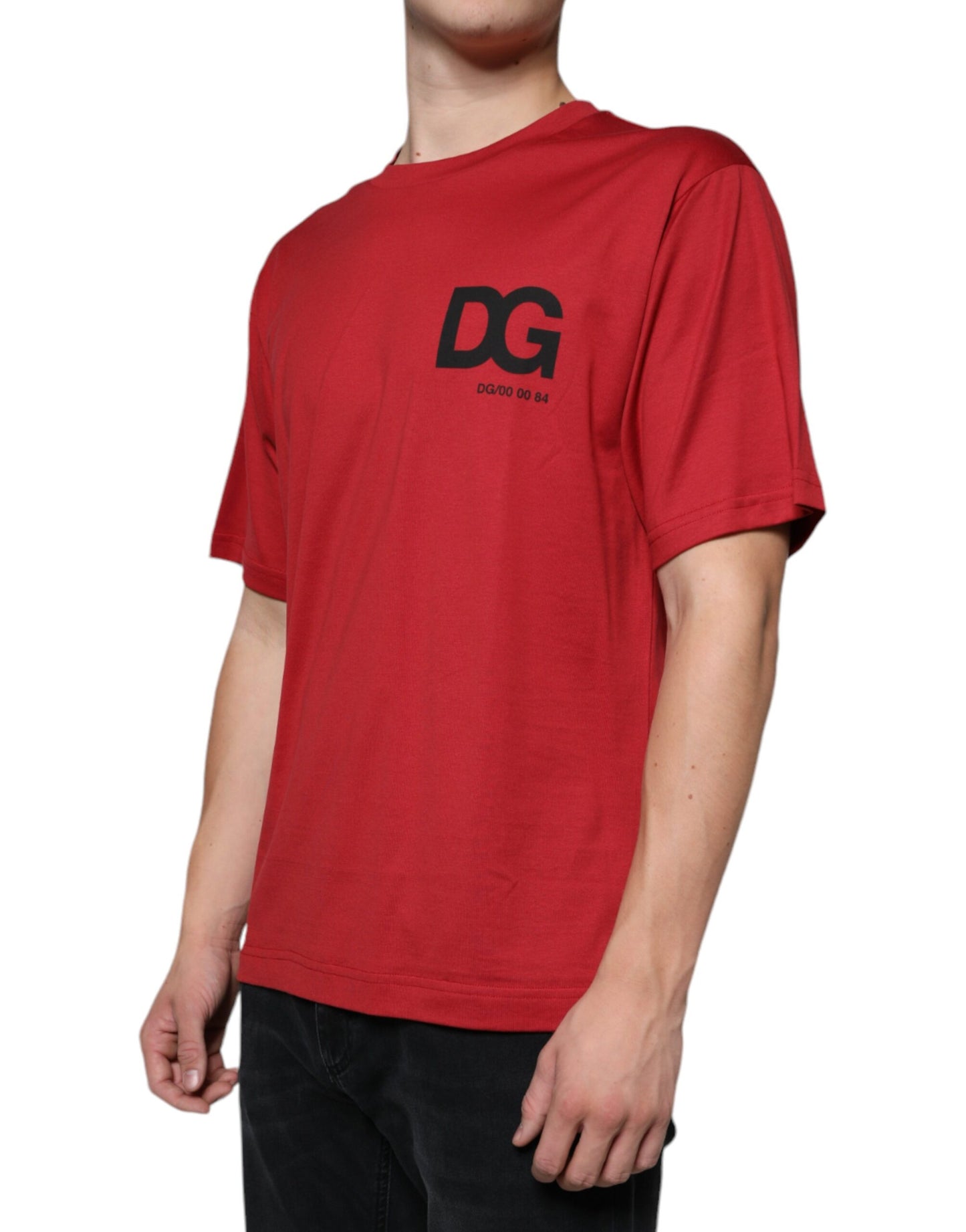 Dolce & Gabbana Red Cotton DG Logo Print Crew Neck T-shirt IT46 / S