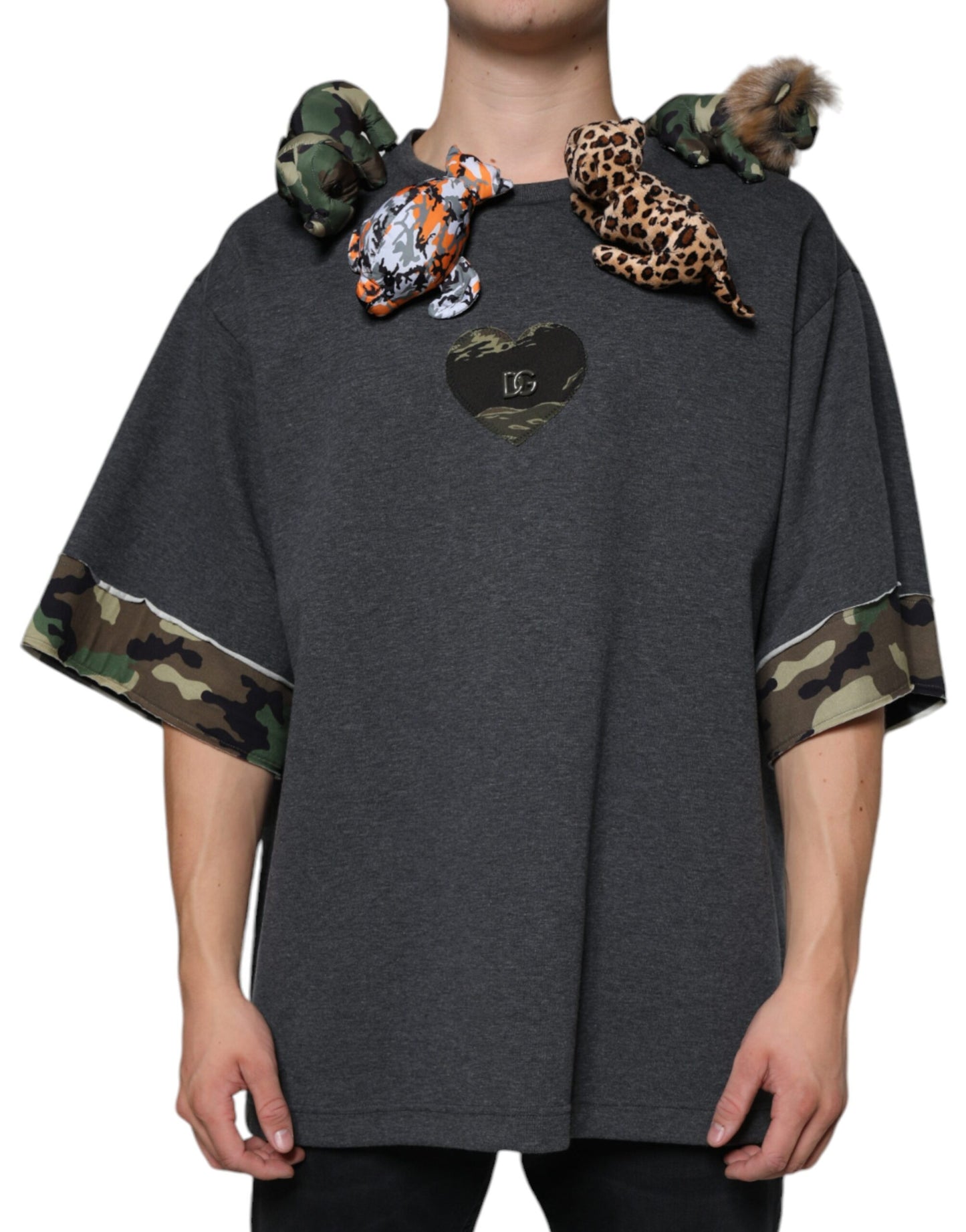 Dolce & Gabbana Gray Camouflage Animal Stuff Cotton T-shirt IT52 / XL