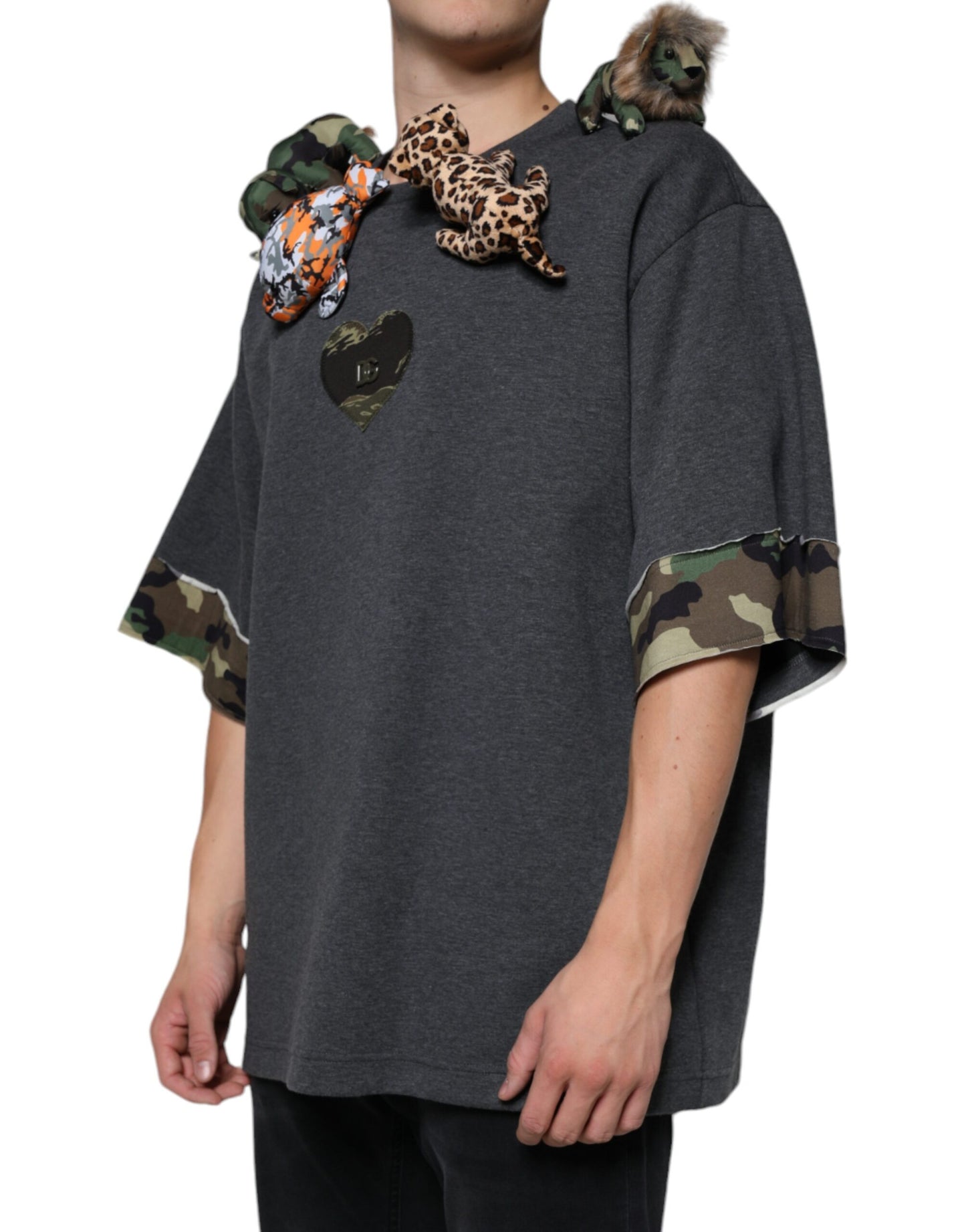 Dolce & Gabbana Gray Camouflage Animal Stuff Cotton T-shirt IT52 / XL