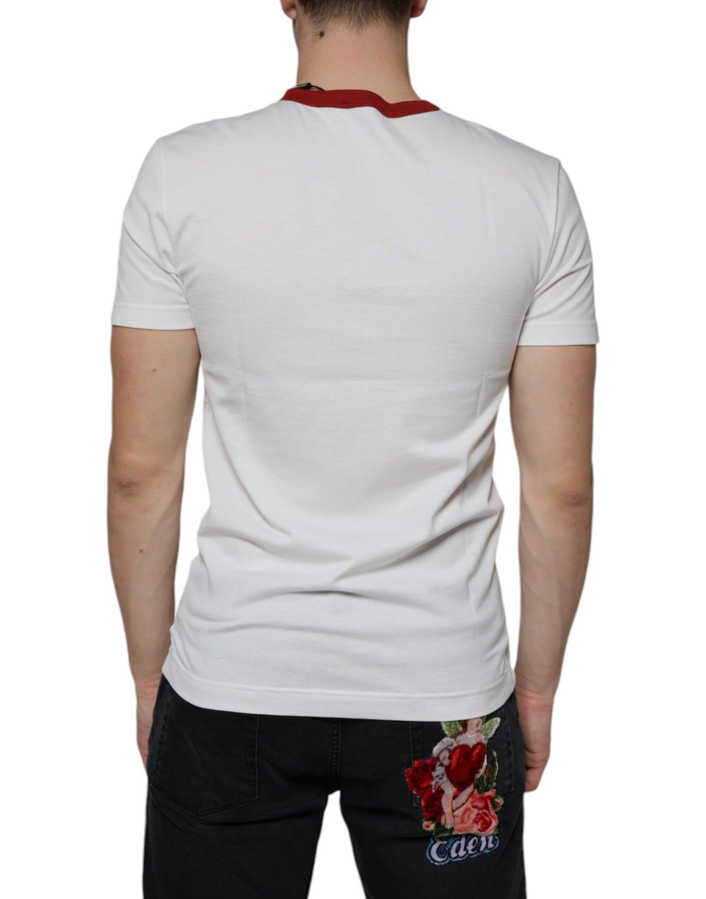 Dolce & Gabbana White Graphic Print Cotton Crew Neck T-shirt IT44 / XS