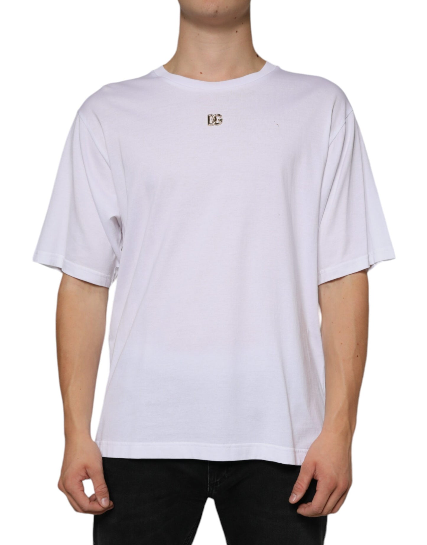 Dolce & Gabbana White Metal DG Logo Cotton Short Sleeves T-shirt IT52 / XL