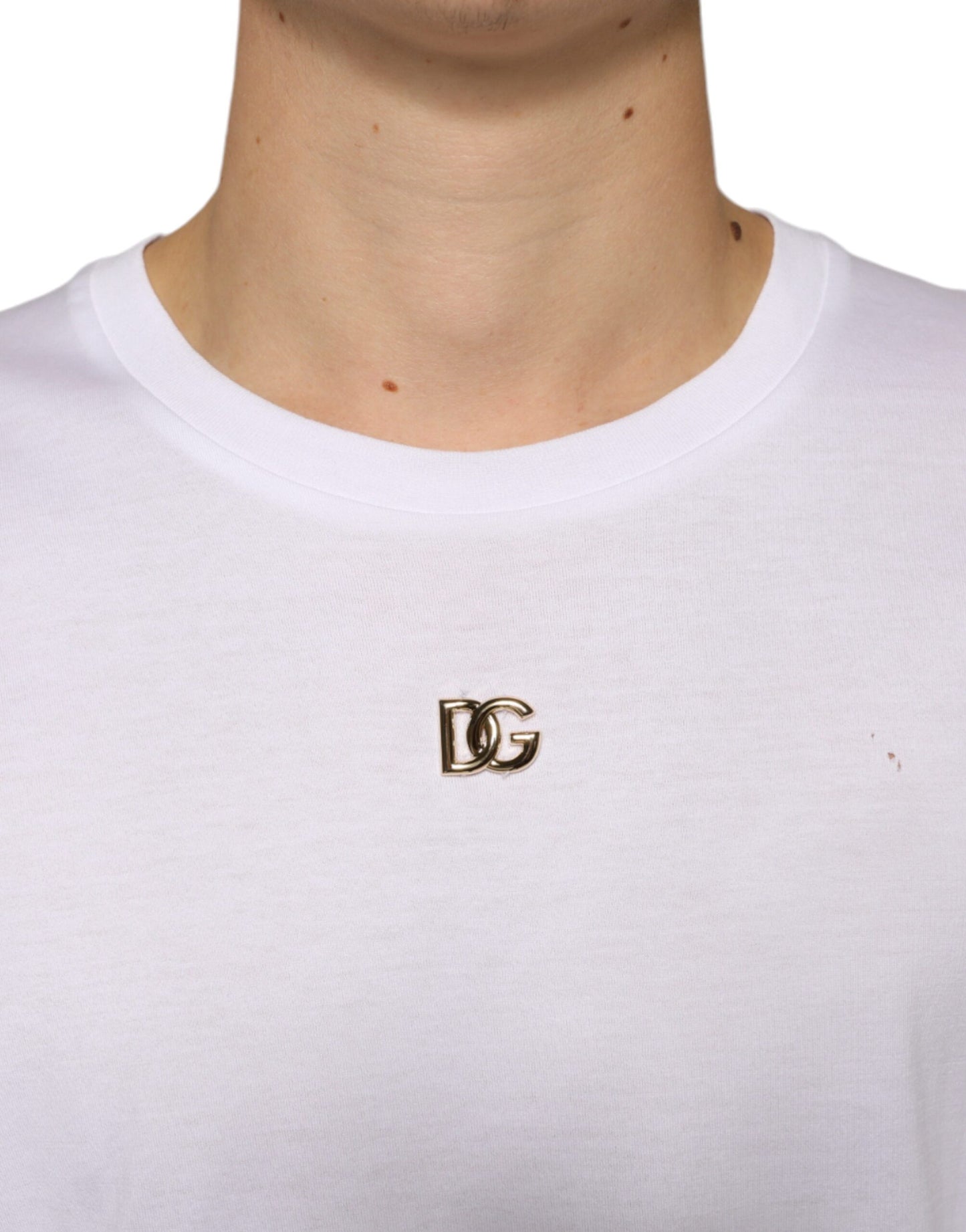 Dolce & Gabbana White Metal DG Logo Cotton Short Sleeves T-shirt IT52 / XL