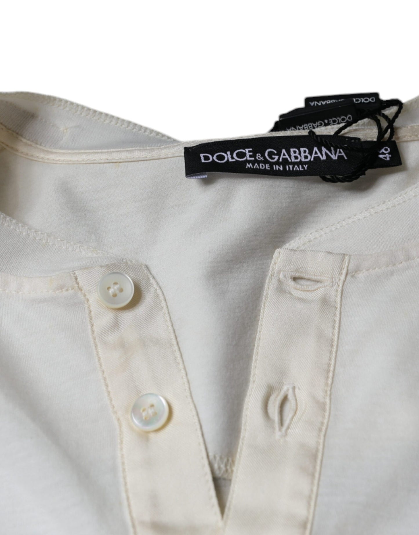 Dolce & Gabbana Off White Cotton Short Sleeves T-shirt IT44 / XS