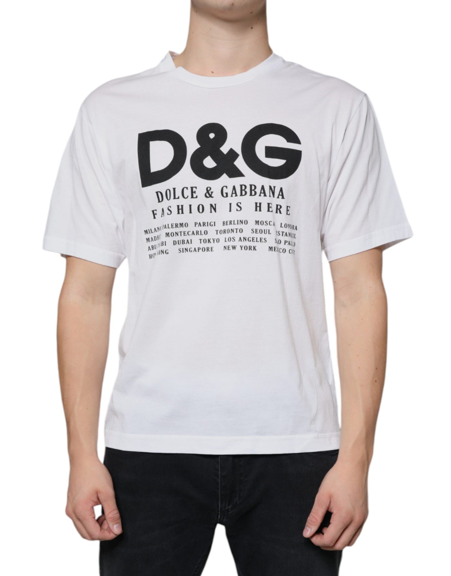 Dolce & Gabbana White Cotton DG Logo Print Casual T-shirt IT46 / S