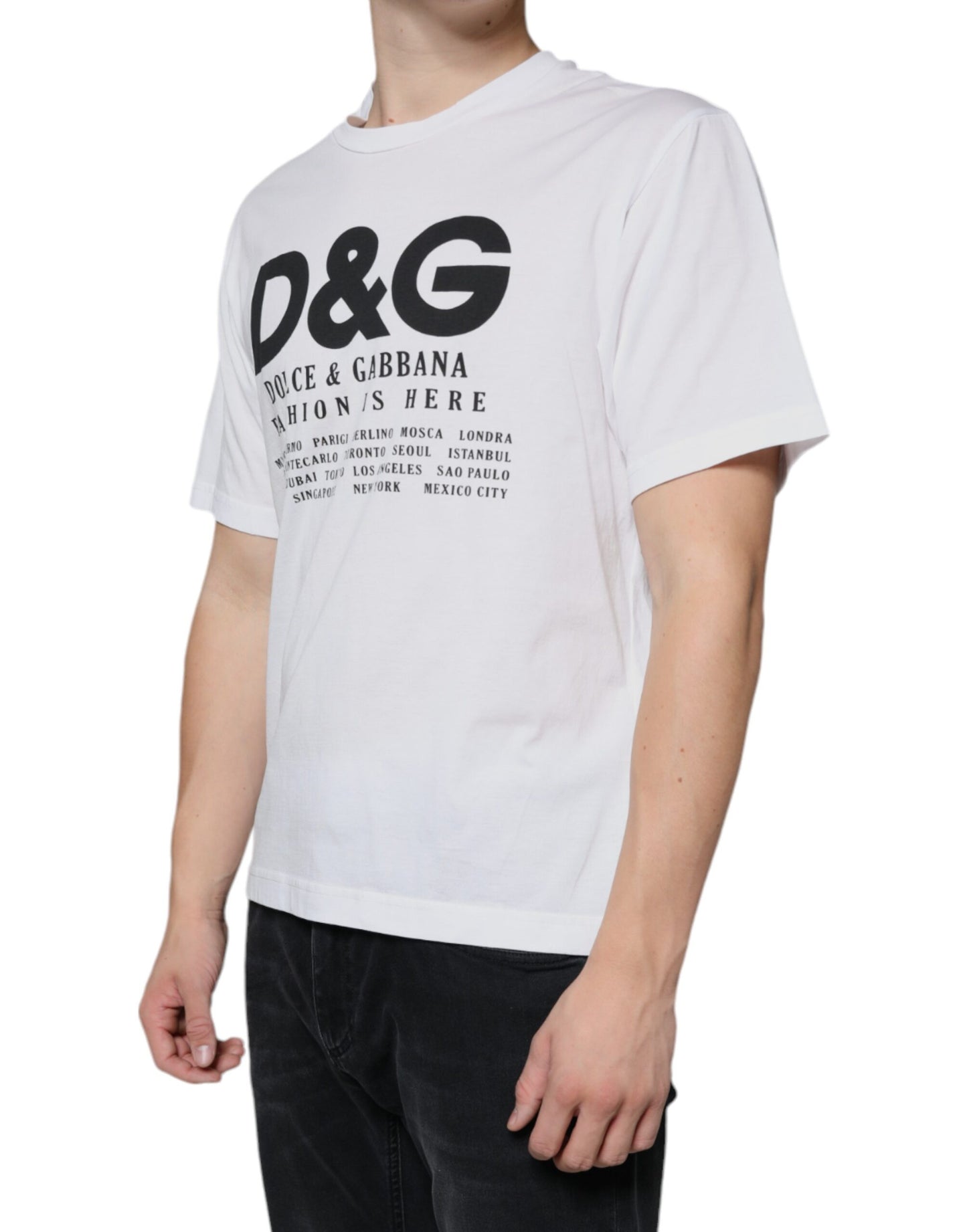 Dolce & Gabbana White Cotton DG Logo Print Casual T-shirt IT46 / S