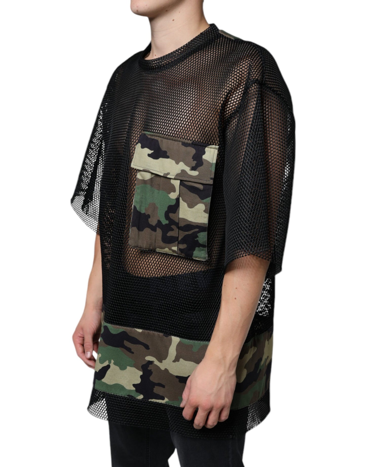 Dolce & Gabbana Black Mesh Camouflage Short Sleeves T-shirt IT52 / XL