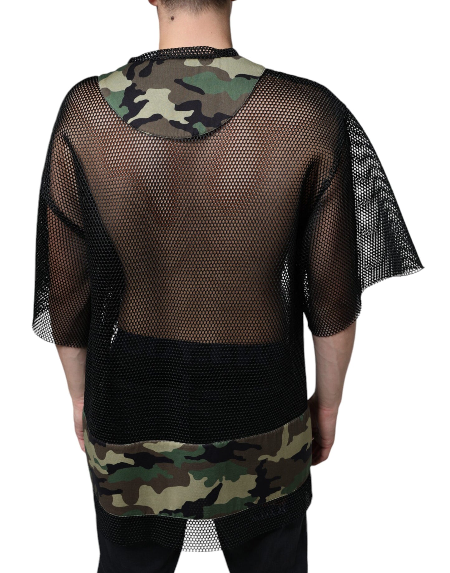 Dolce & Gabbana Black Mesh Camouflage Short Sleeves T-shirt IT52 / XL