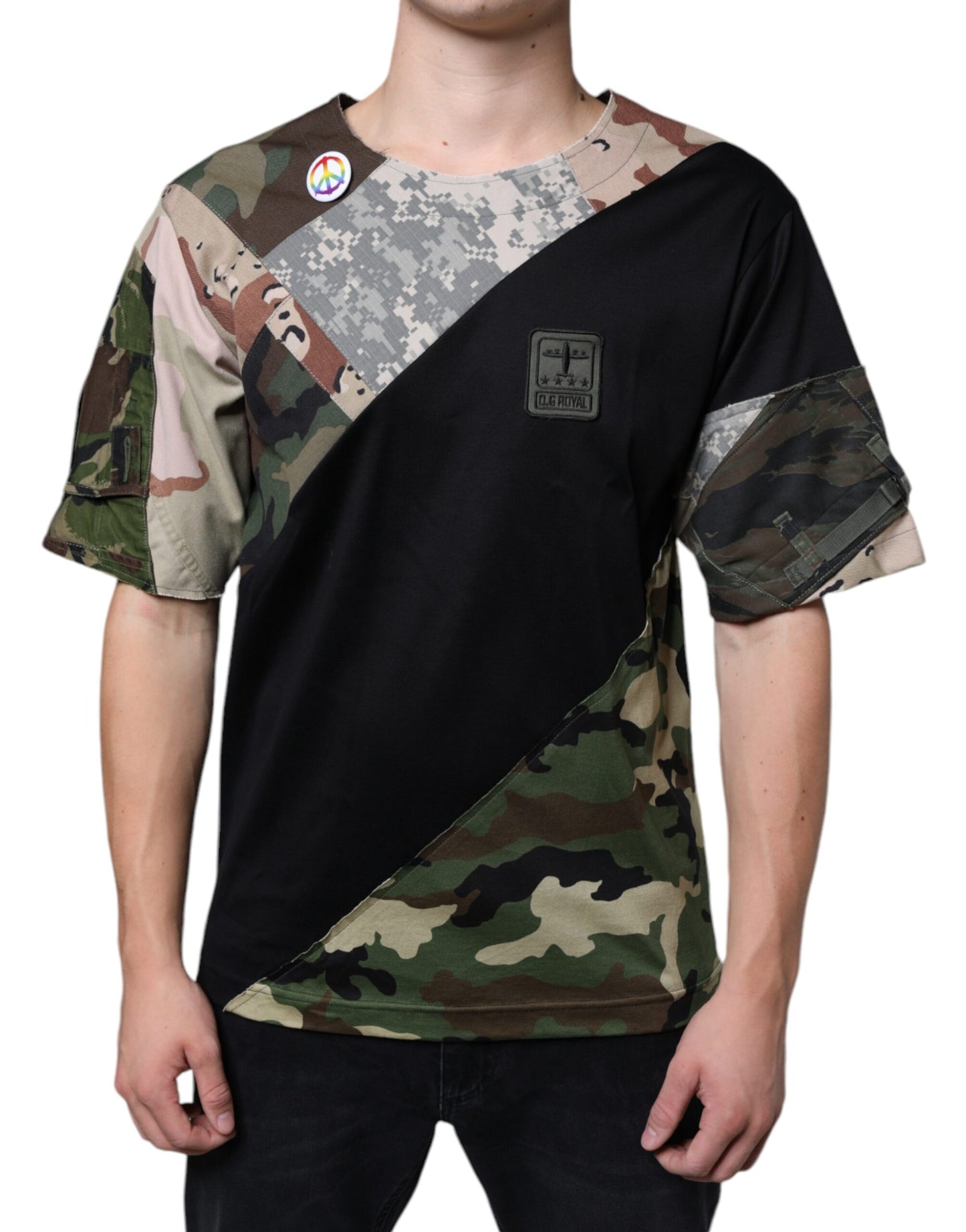 Dolce & Gabbana Multicolor Camouflage Patchwork DG Royal T-shirt IT46 / S