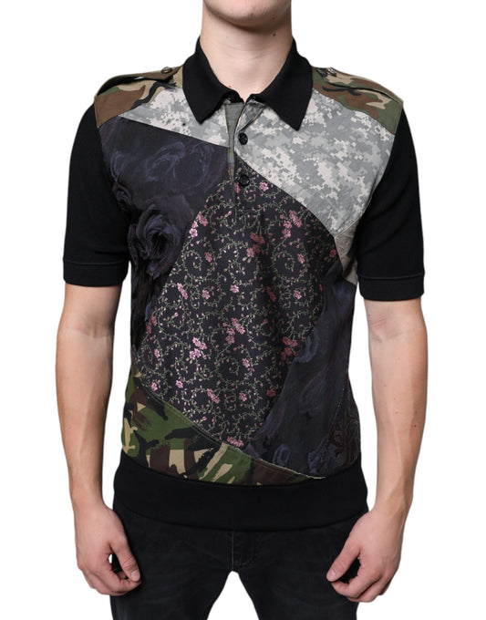 Dolce & Gabbana Multicolor Camouflage Patchwork Silk Polo T-shirt IT48 / M