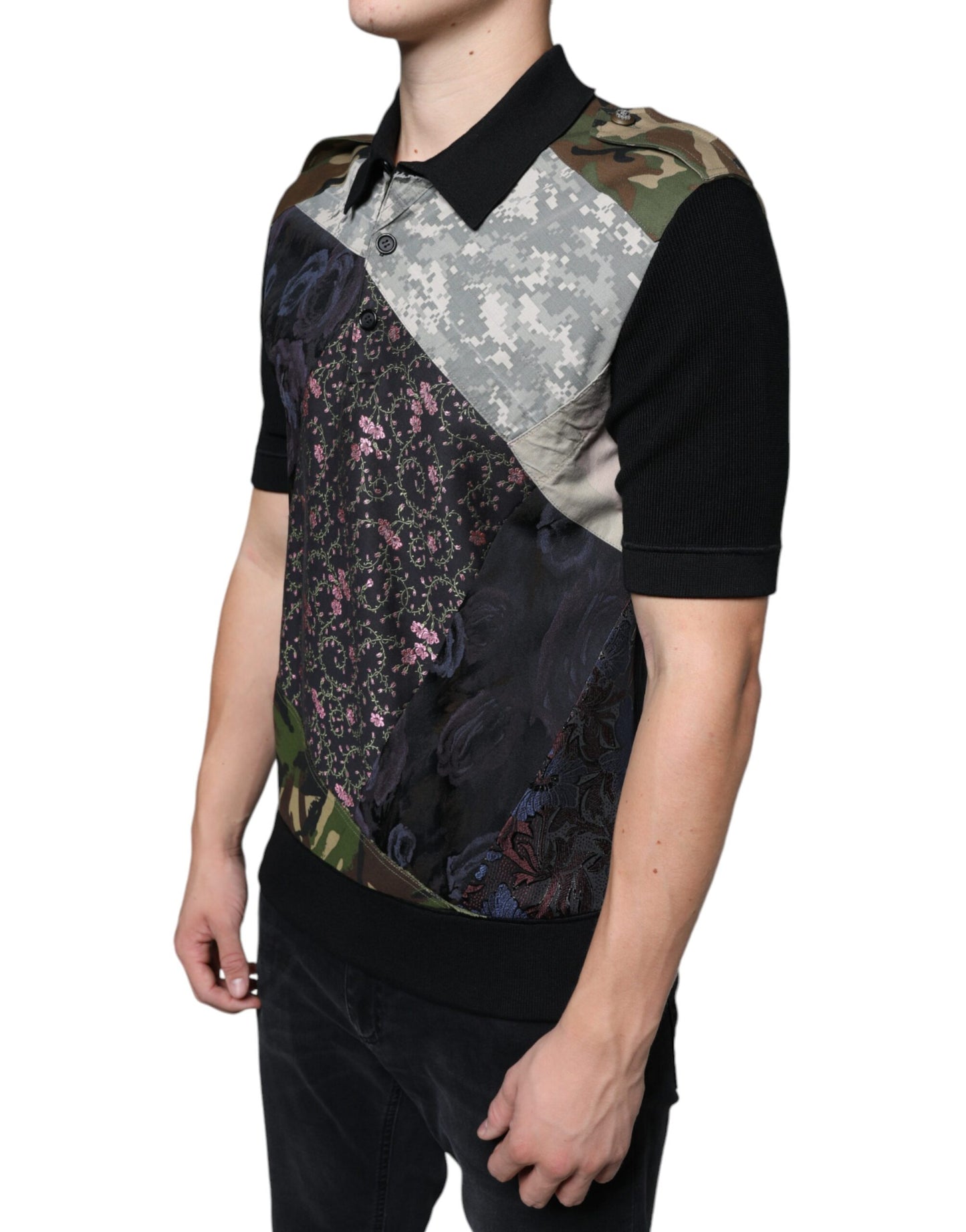 Dolce & Gabbana Multicolor Camouflage Patchwork Silk Polo T-shirt IT48 / M